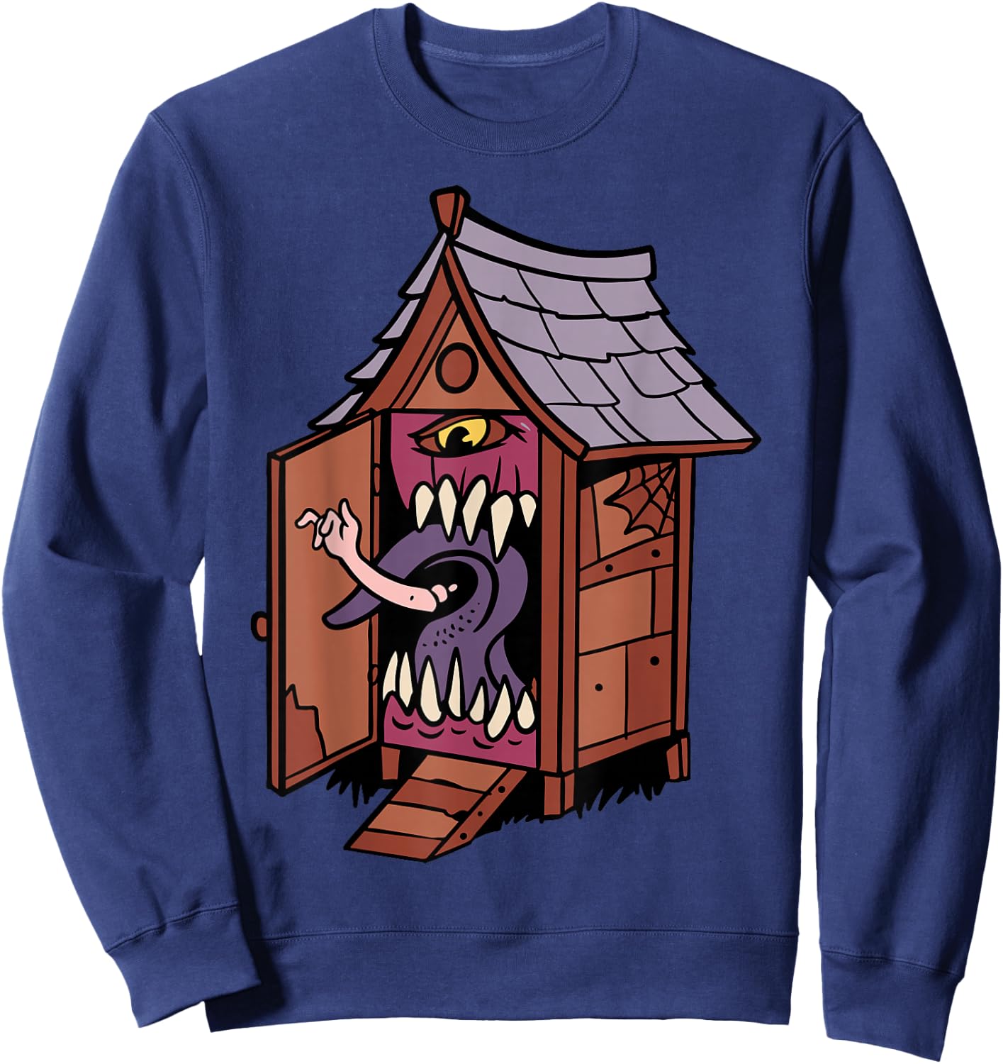 Monster House Design With Giant Eye And Quirky Features Sweatshirt - Sweatshirt | Navy