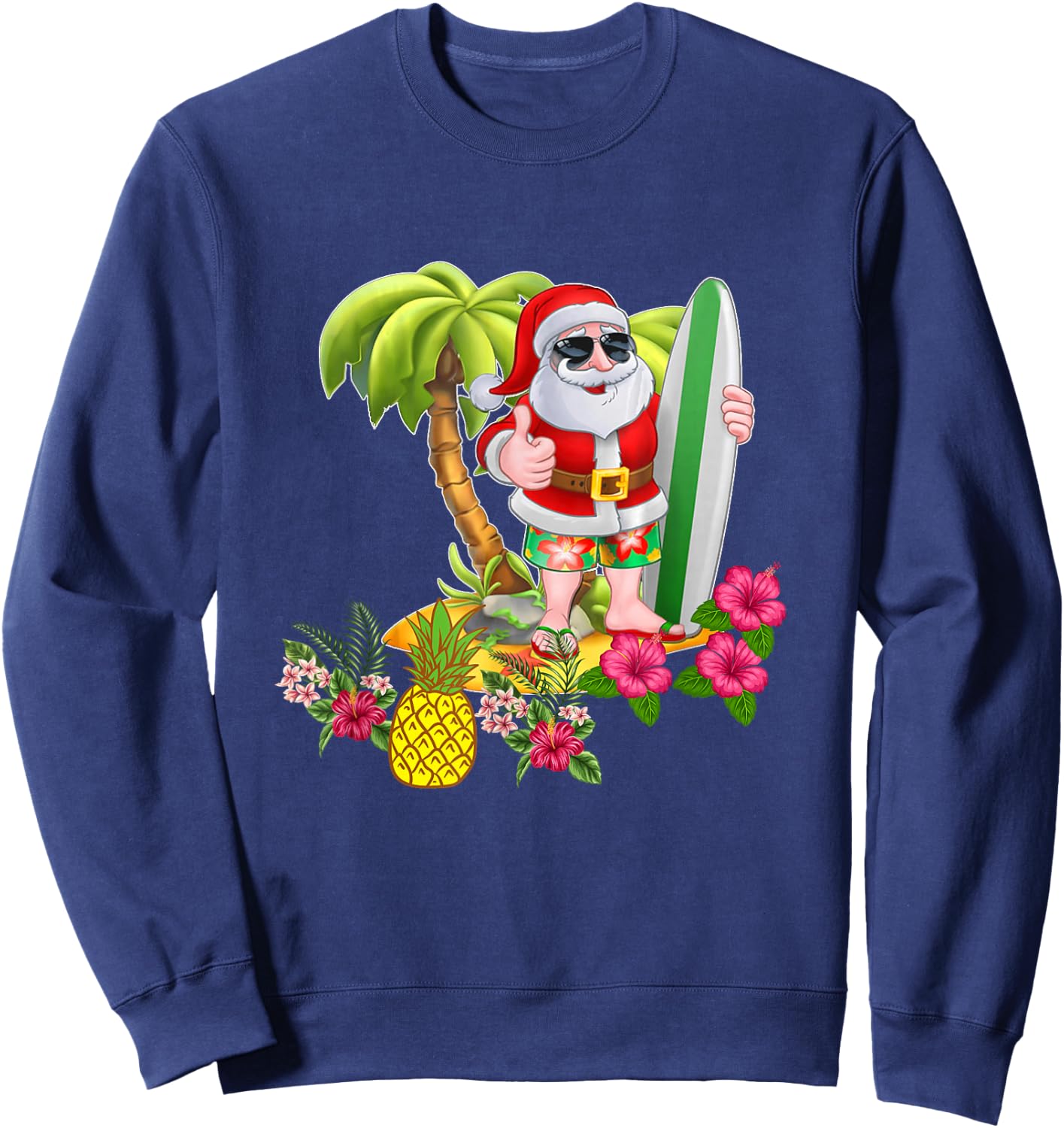 Christmas in July Santa Hawaiian Surfing T Shirt Summer Surf Men Women Kids Sweatshirt - Sweatshirt | Navy