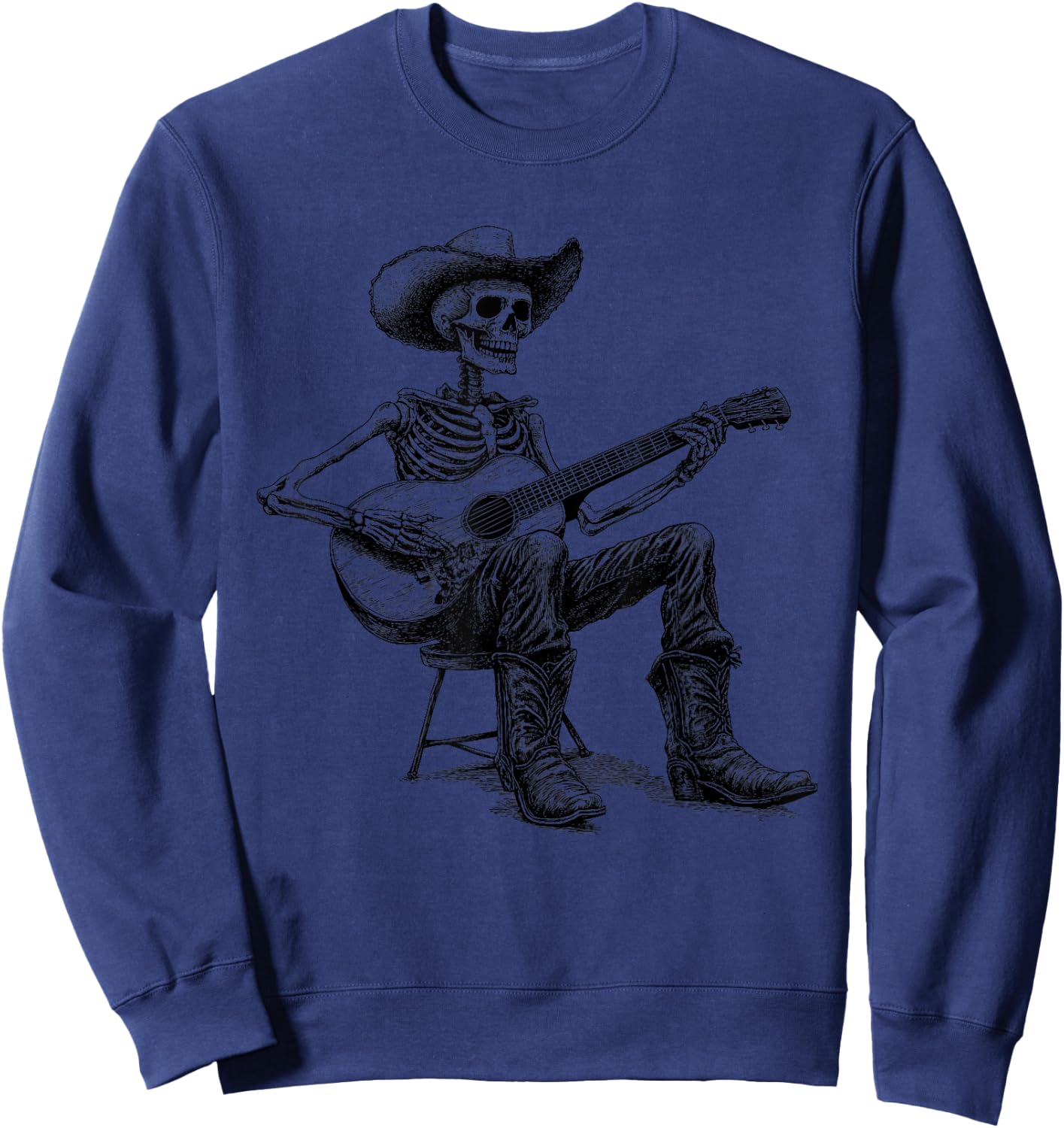 Vintage Western Cowboy Skeleton Playing Guitar Country Music Sweatshirt - Sweatshirt | Navy