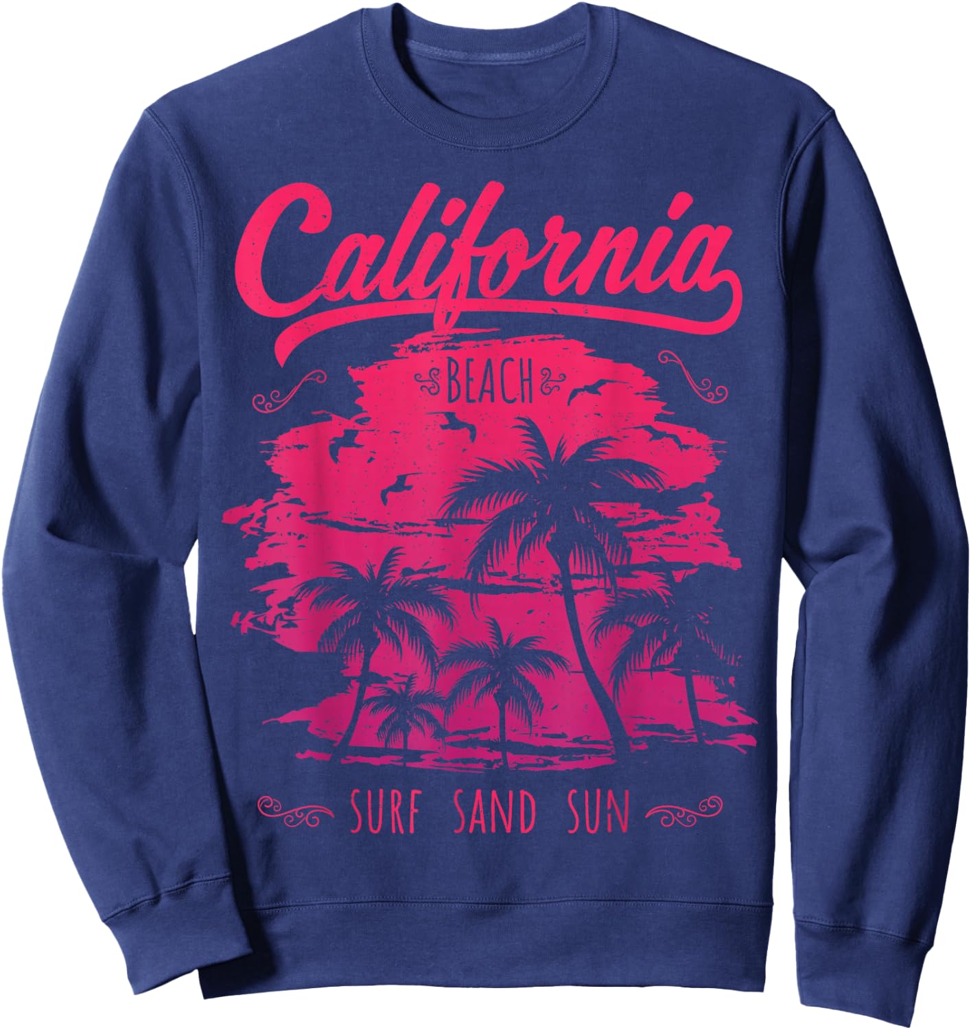 California CA Retro 70's Vintage Skyline Surf Shirt Sweatshirt - Sweatshirt | Navy