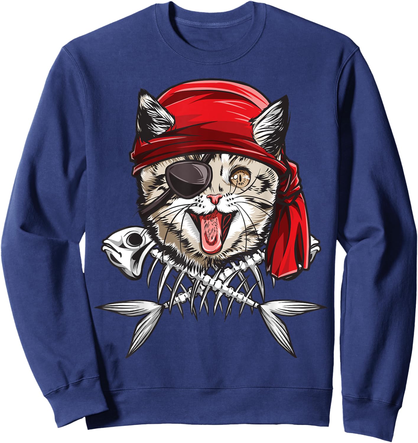 Cat Pirate Boys Men Jolly Roger Flag Skull And Crossbones Sweatshirt - Sweatshirt | Navy