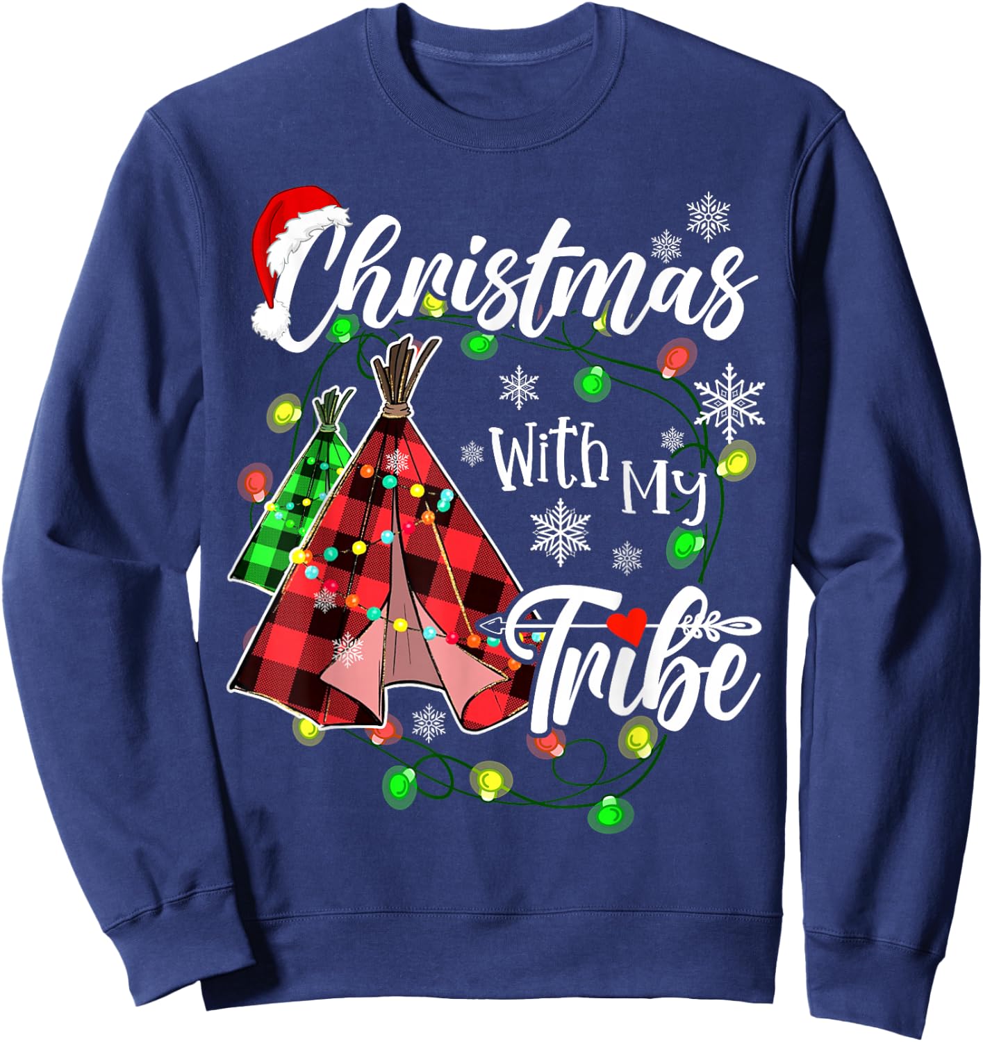 Christmas With My Tribe Family Plaid Pajamas Xmas Lights Sweatshirt - Sweatshirt | Navy