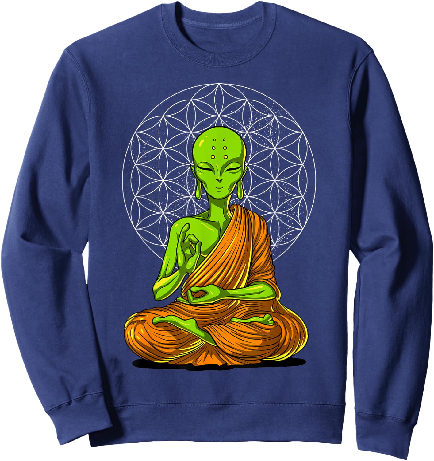 Space Alien Buddha Zen Yoga Meditation Spiritual Buddhist Sweatshirt - Sweatshirt | Navy