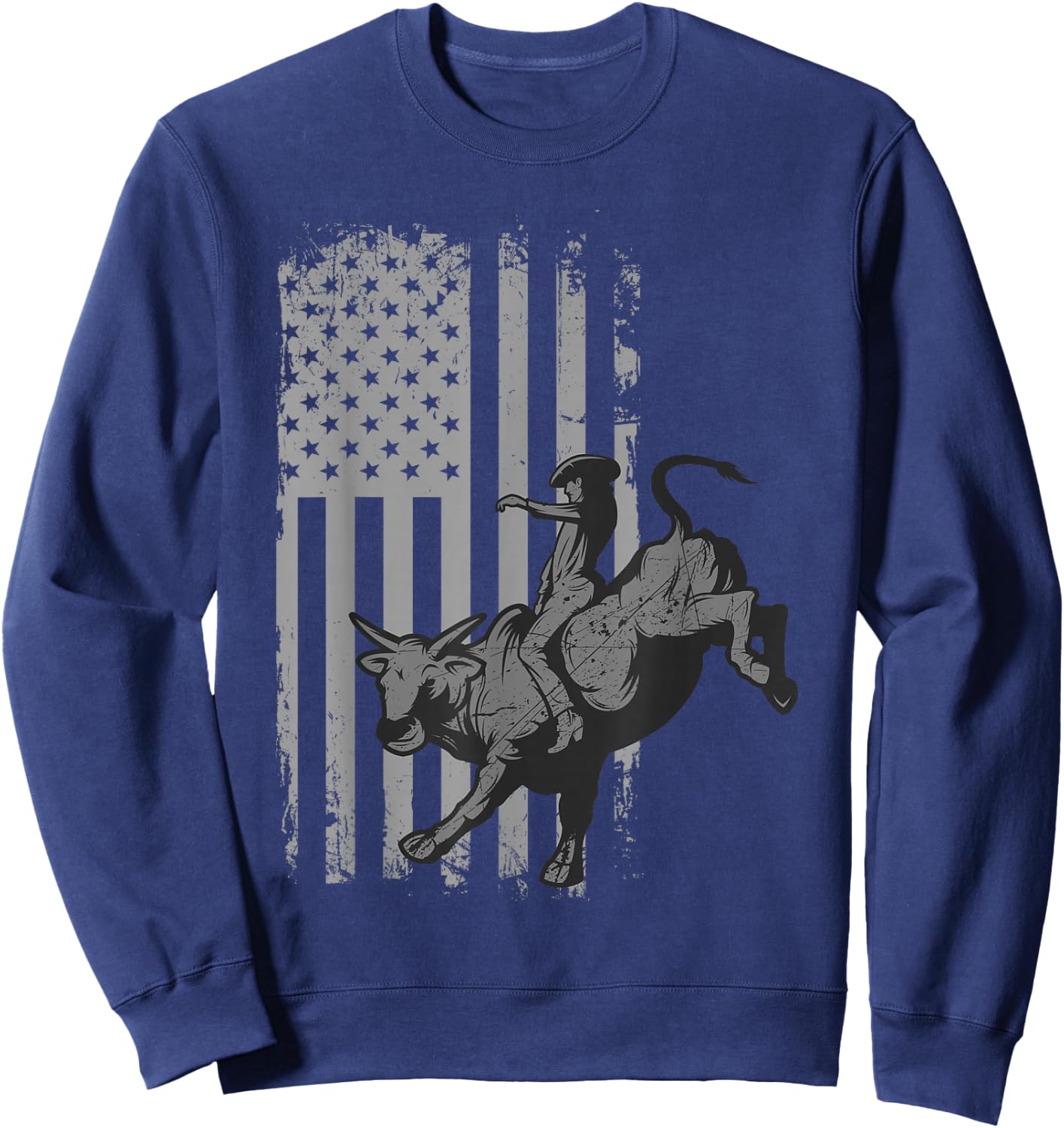Vintage American Flag Bucking Bull Riding Patriotism Rodeo Small Sweatshirt - Sweatshirt | Navy