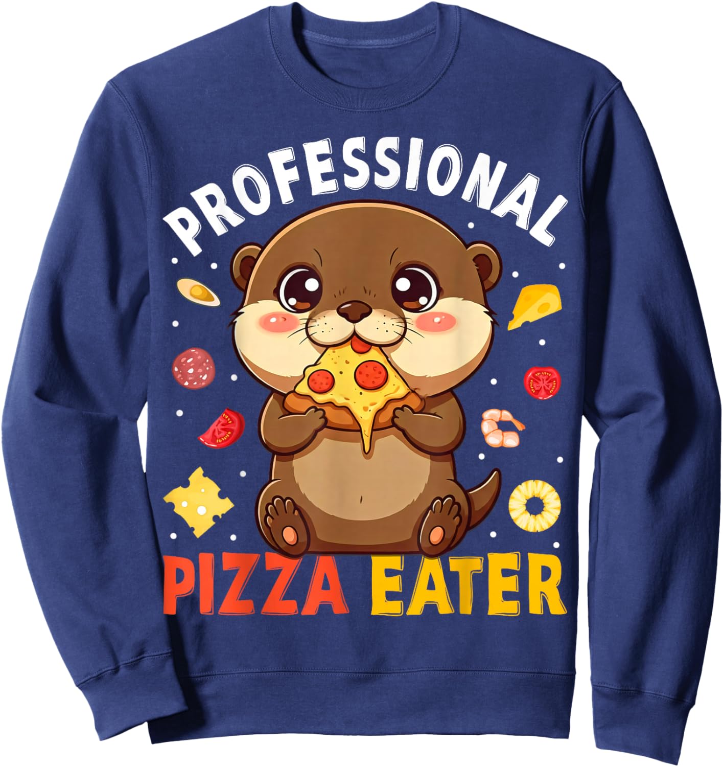 Funny Otter Professional Pizza Eater Pizza Lover Kids Boys Sweatshirt - Sweatshirt | Navy