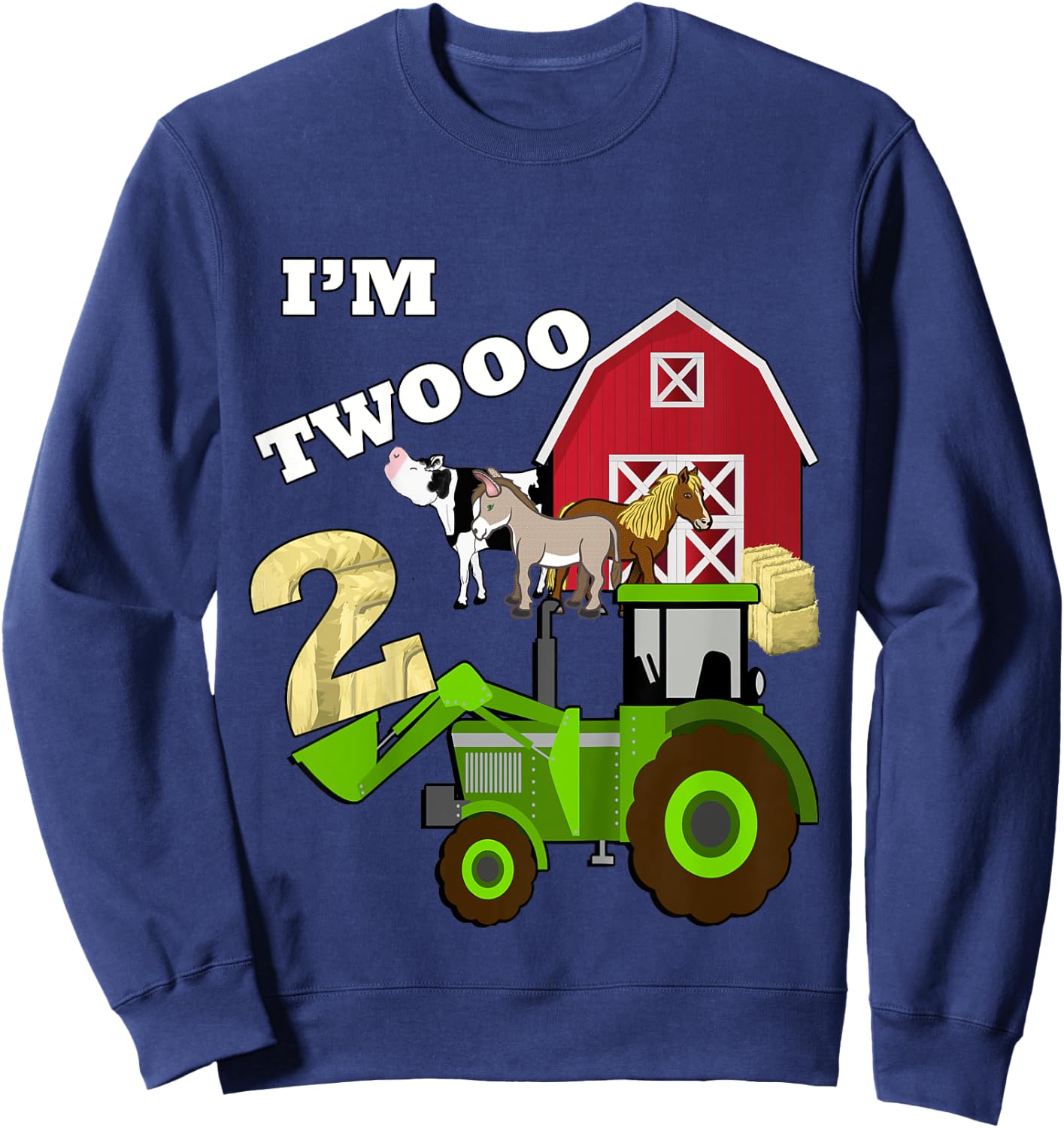 Cute & Sassy Custom Gifts Birthday 2 Im Twooo Tractor Farm Theme Gift Sweatshirt - Sweatshirt | Navy
