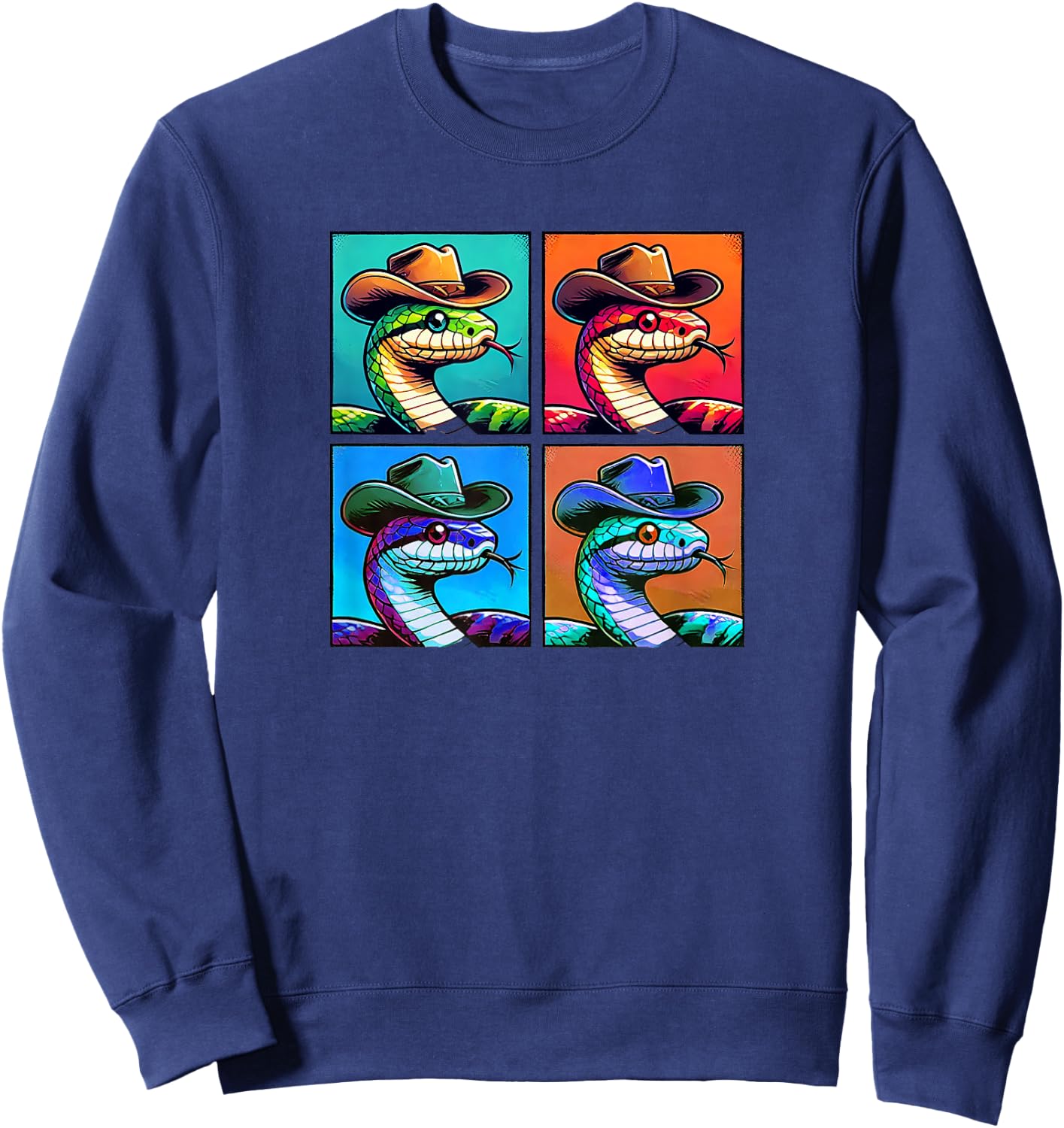Snake In Cowboy Hat Funny Animal Cowboy Snake Owner Pic Sweatshirt - Sweatshirt | Navy