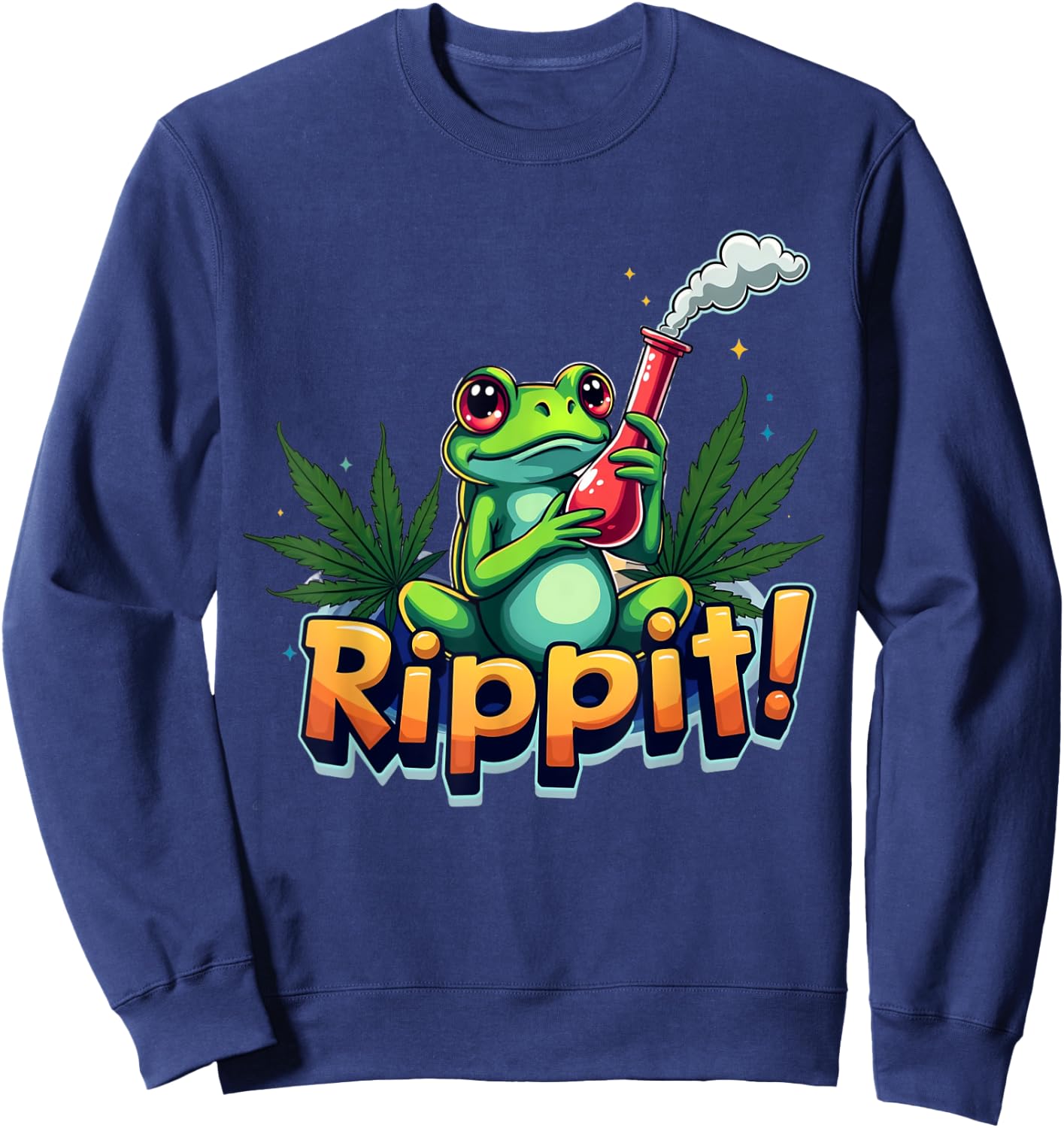 Rippit! Marijuana Bong Smoking Tree Frog Sweatshirt - Sweatshirt | Navy
