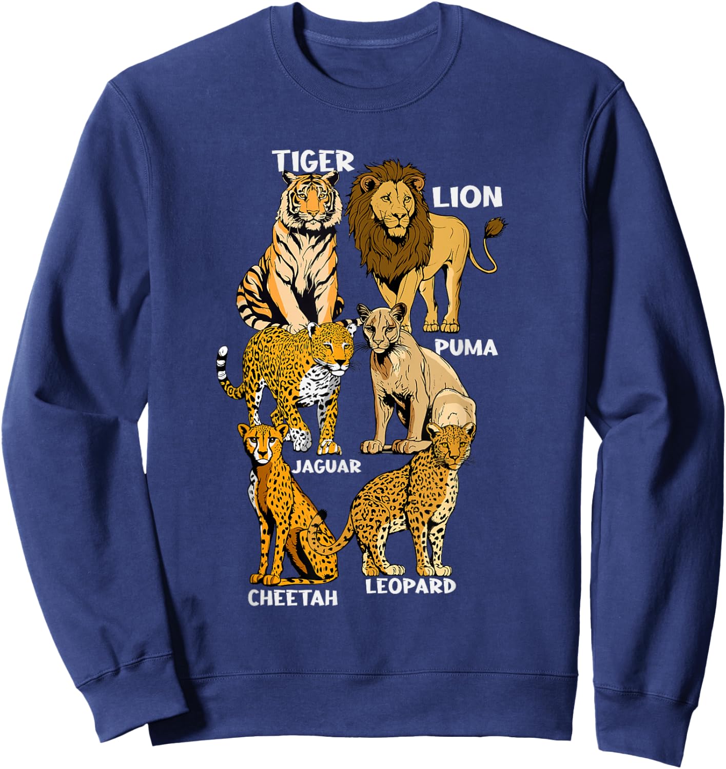 Wildcats Of The World Kids Lion Cheetah Tiger Jaguar Leopard Sweatshirt - Sweatshirt | Navy