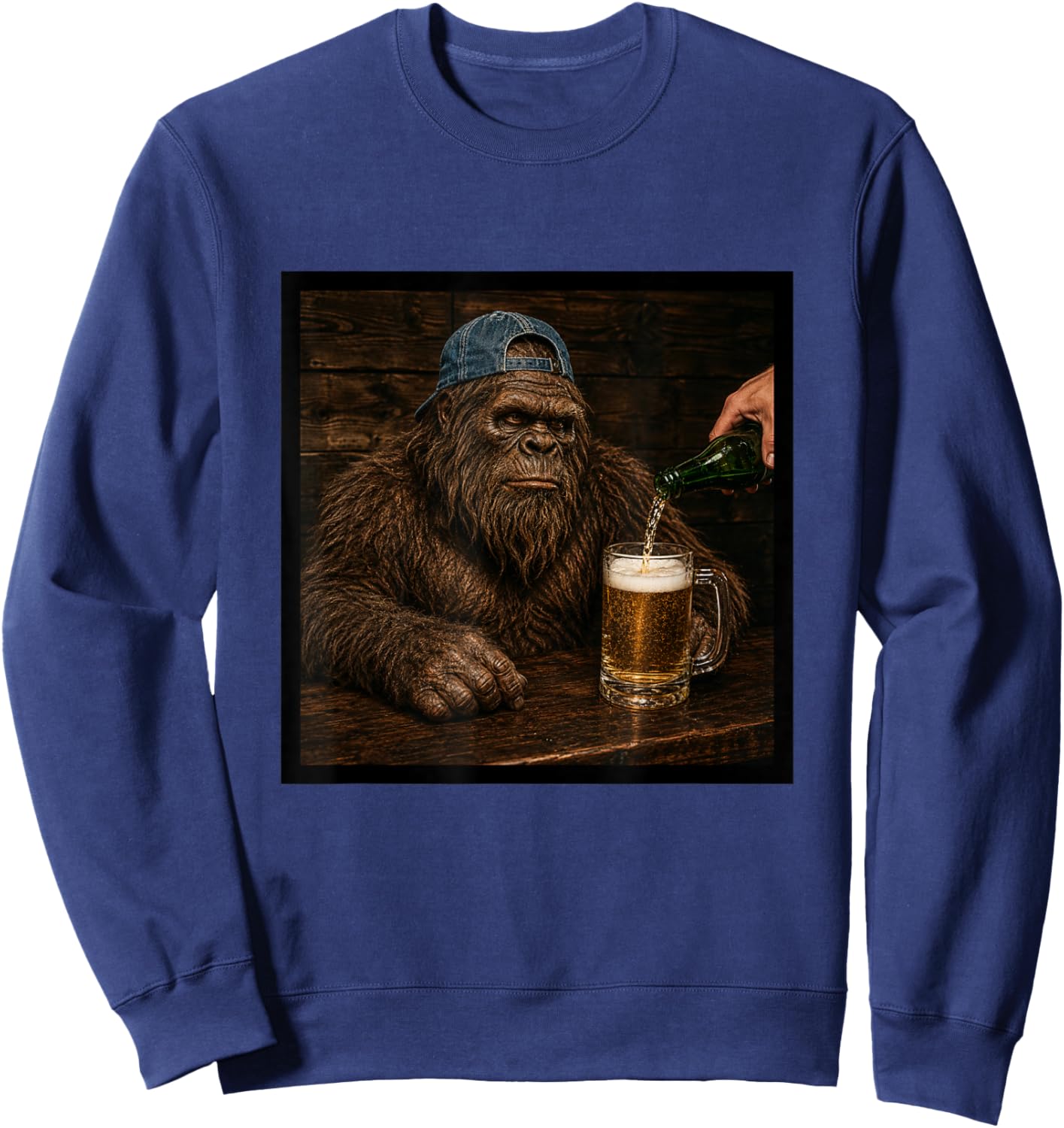 Bigfoot Drinking Beer Funny Animal Drinking Beer Sweatshirt - Sweatshirt | Navy
