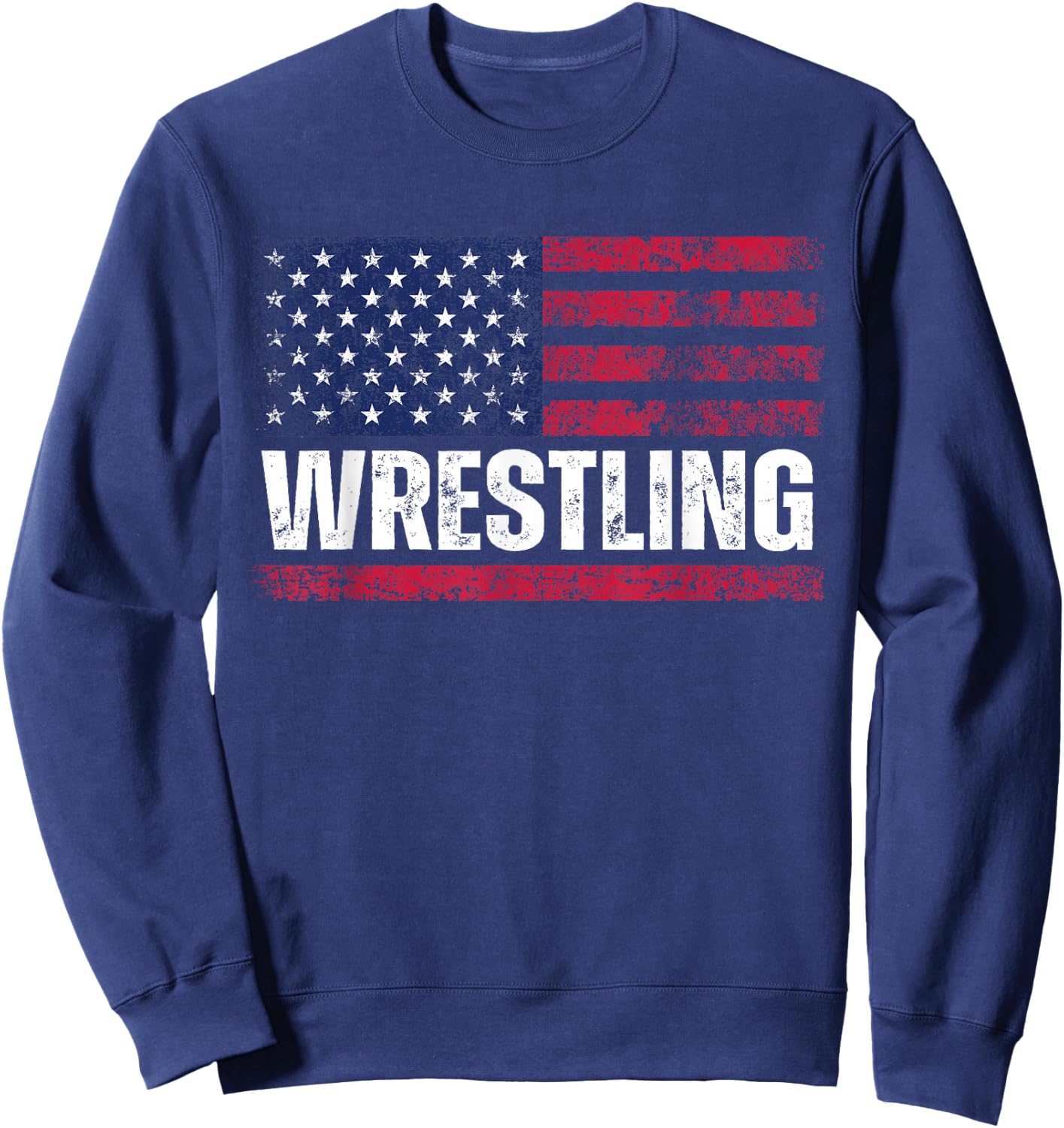US Flag Wrestling American Flag Wrestling Wrestle Vintage Sweatshirt - Sweatshirt | Navy