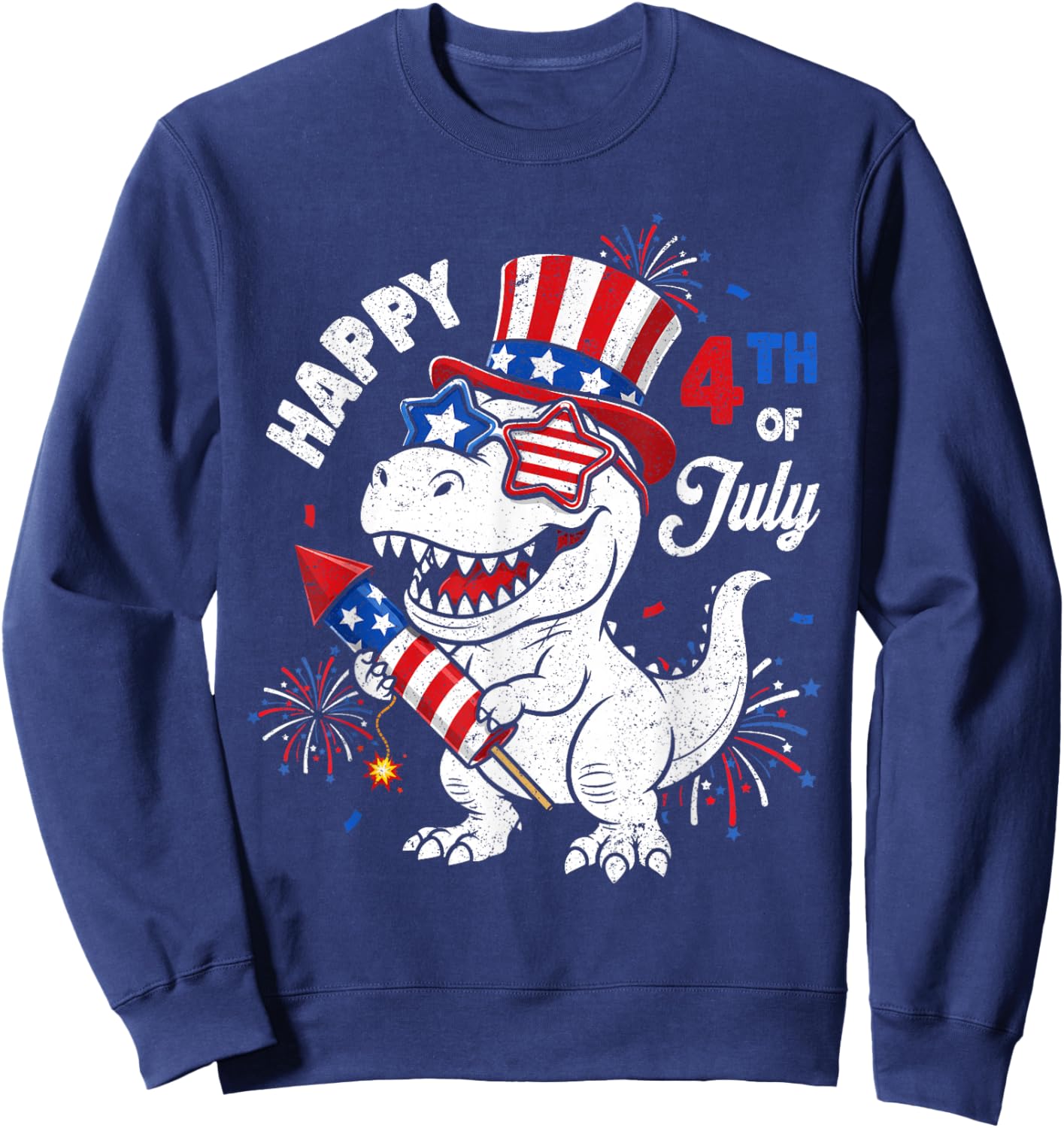 Funny 4th of July T-Rex Dino Dinosaur Patriotic Toddler Boys Sweatshirt - Sweatshirt | Navy