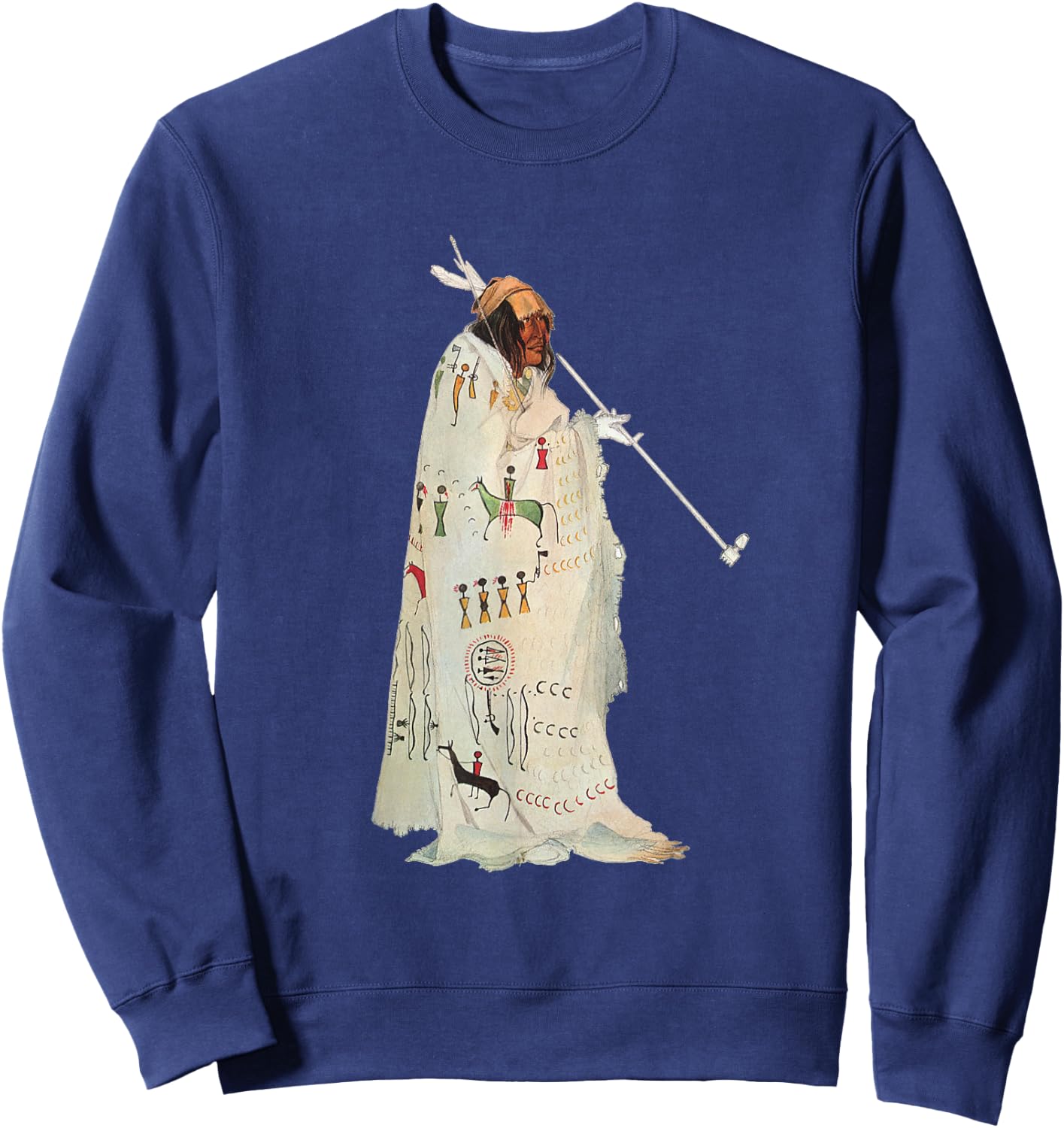 Native American Indian with Pipe by Karl Bodmer Sweatshirt - Sweatshirt | Navy