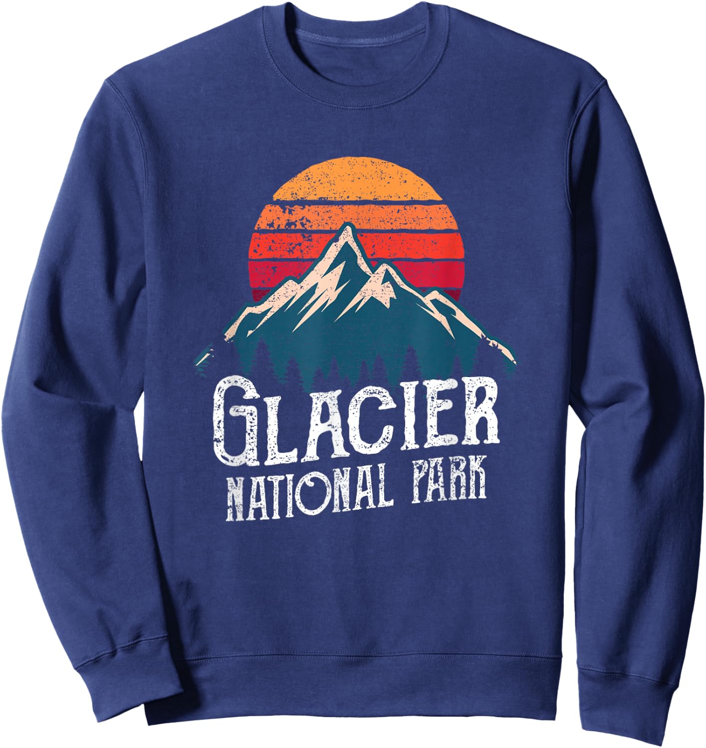 Retro Vintage Glacier National Park Montana Mountain T Shirt Sweatshirt - Sweatshirt | Navy