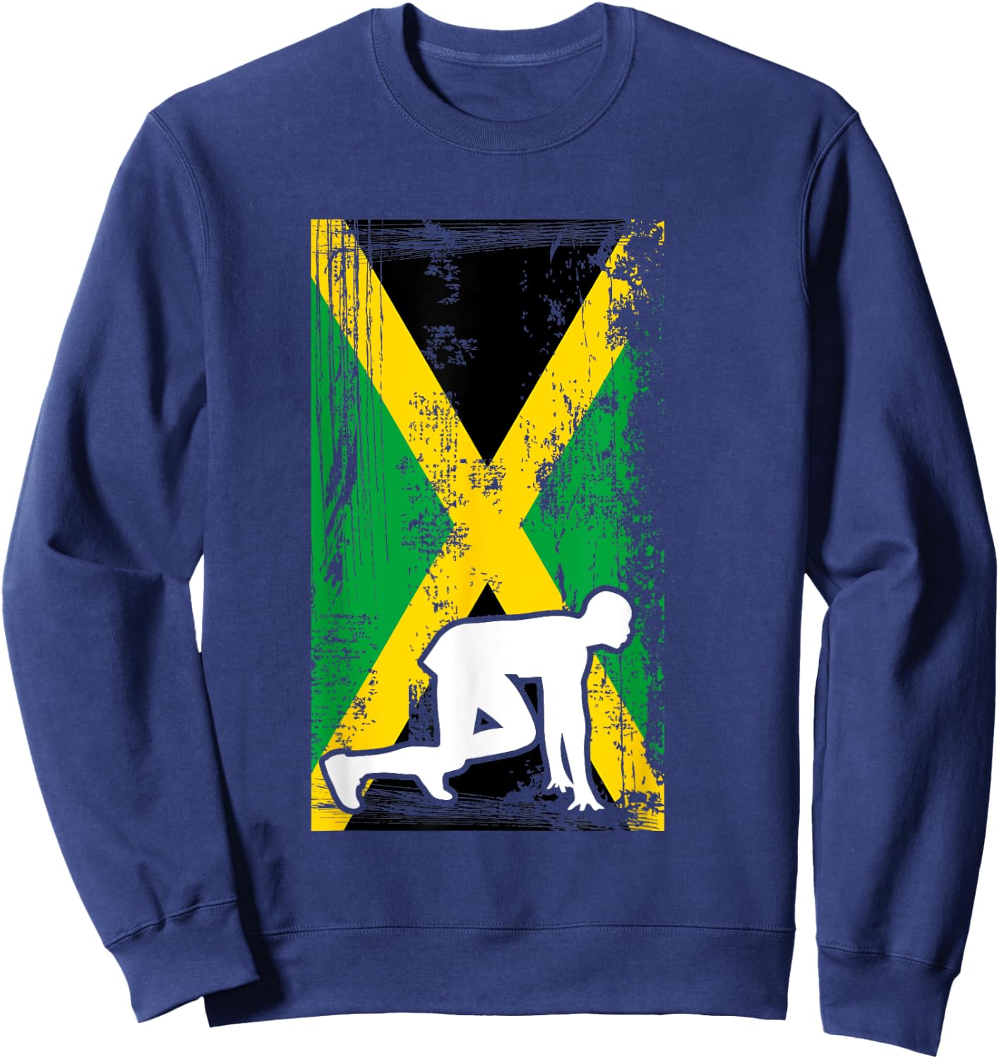 Jamaica Track & Field Country Flag Silhouette Sport Sweatshirt - Sweatshirt | Navy