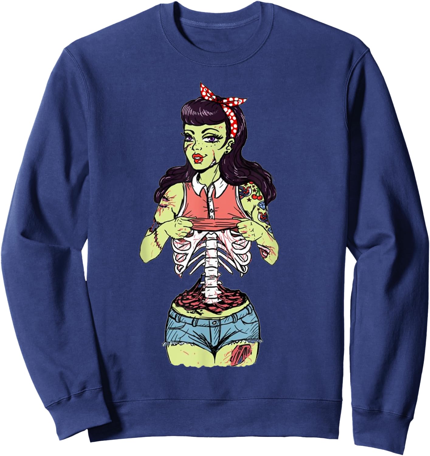Zombie Pin Up Girl Sweatshirt - Sweatshirt | Navy