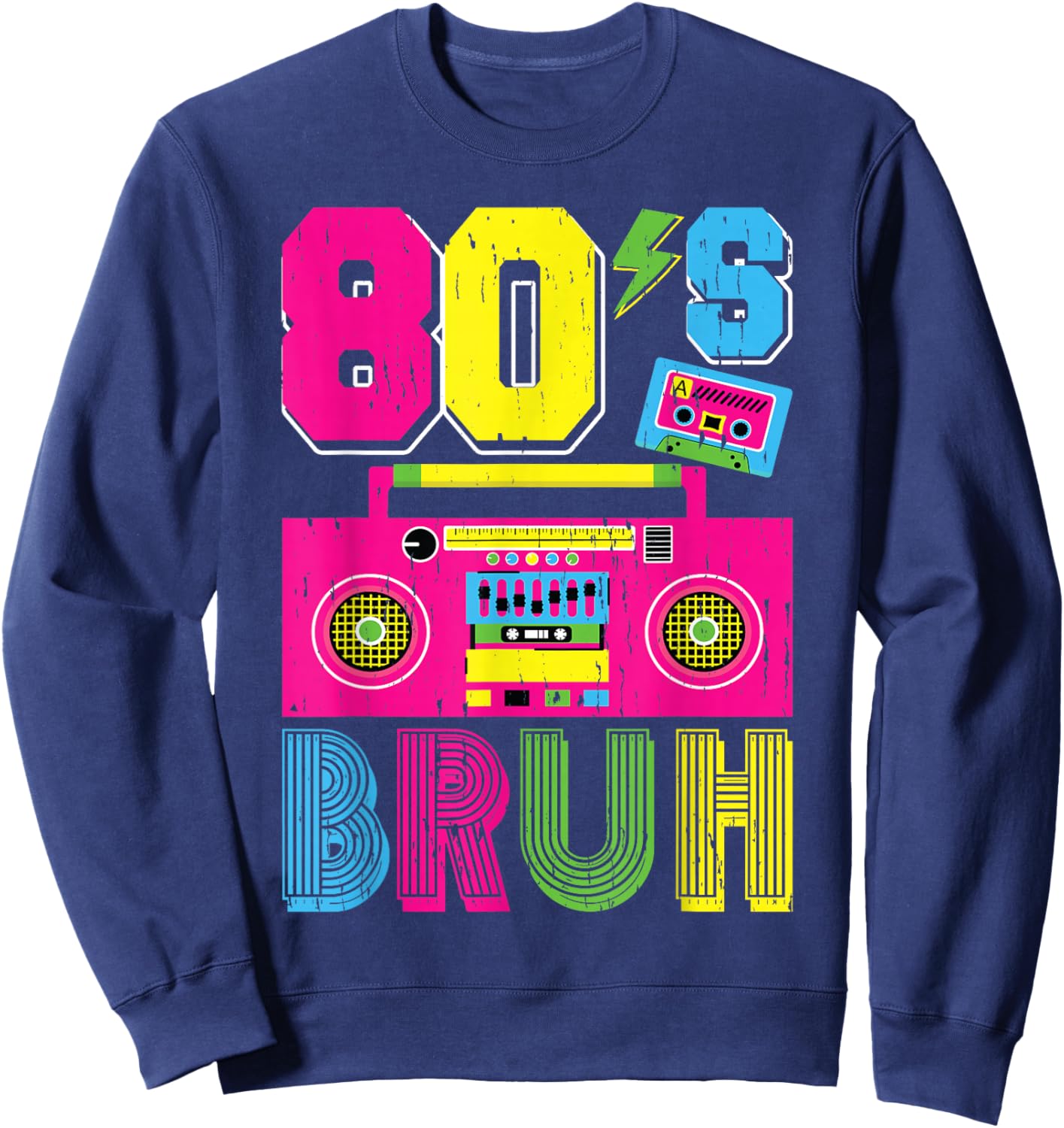 Retro 80s Bruh Outfits for Boys 1980s Party Outfit Eighties Sweatshirt - Sweatshirt | Navy
