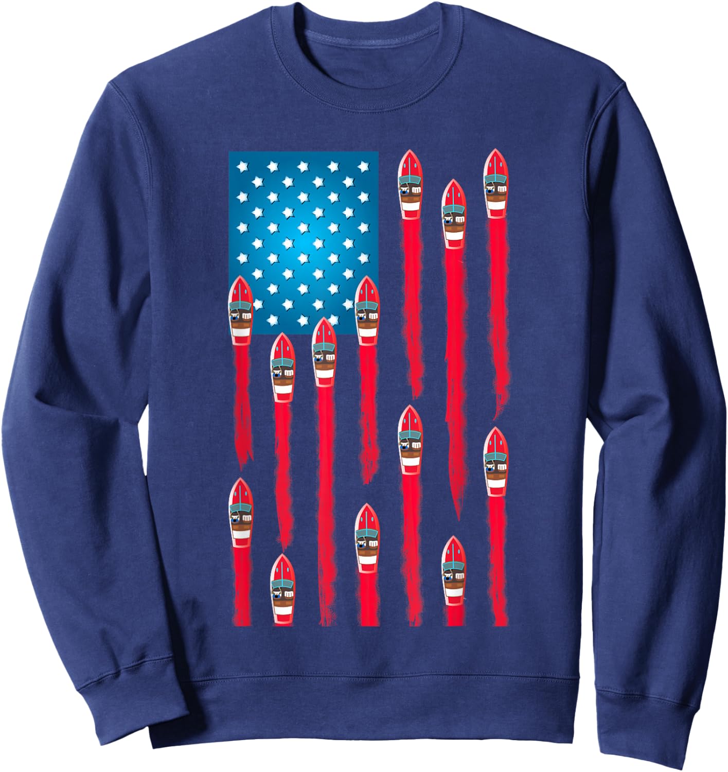 Speed Boat Flag Design, Patriotic American Flag Sweatshirt - Sweatshirt | Navy