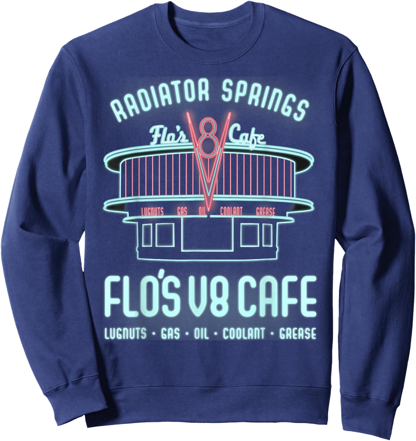 Disney Pixar Cars Flo's V8 Cafe Neon Sign Vintage Poster Sweatshirt - Sweatshirt | Navy