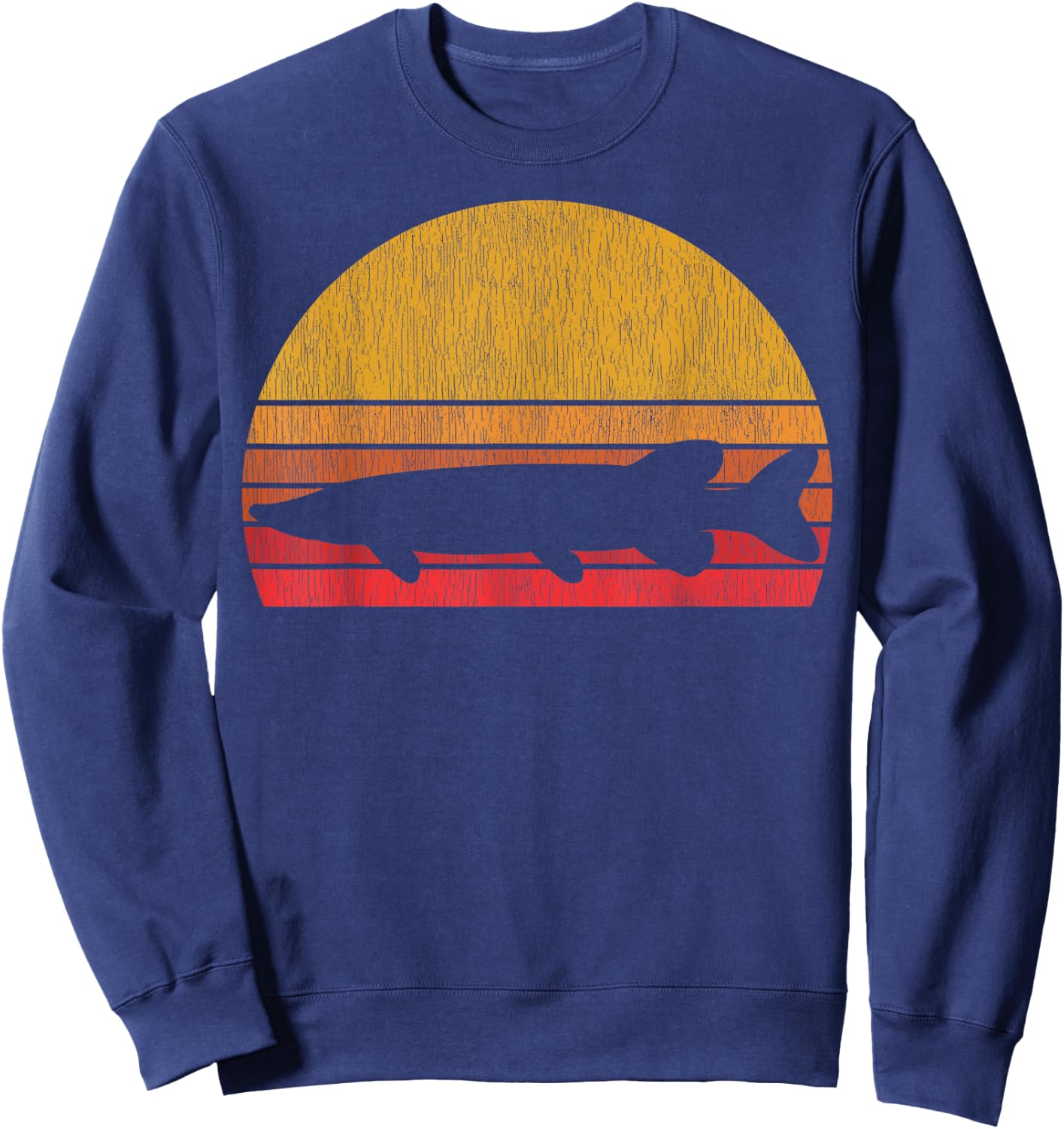Northern Pike Retro Fishing Outline Fisherman Gift Sweatshirt - Sweatshirt | Navy