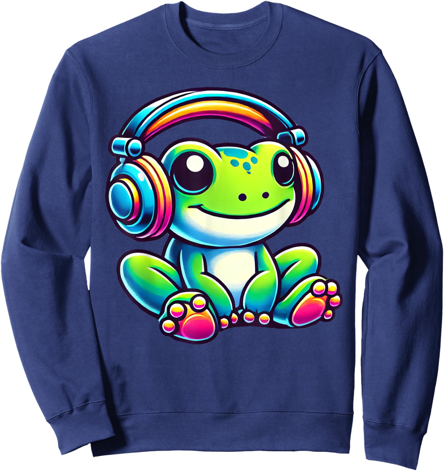 Cute Frog Wearing Headphones Sweatshirt - Sweatshirt | Navy