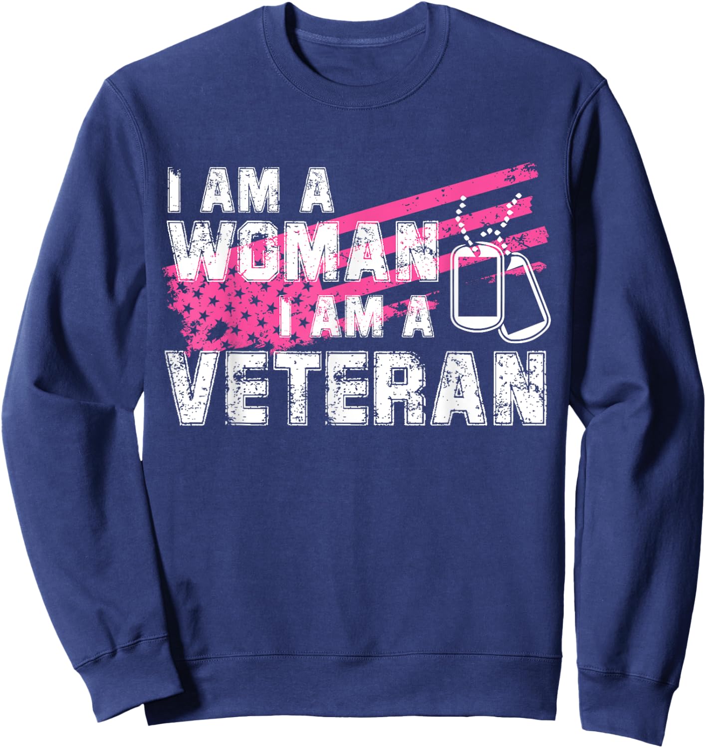Veteran Female Pink USA Flag Veterans Day Memorial Military Sweatshirt - Sweatshirt | Navy