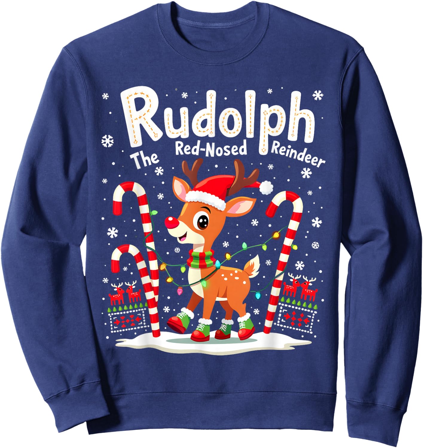 Funny Rudolph The Red Nosed Reindeer Cute Matching Xmas Sweatshirt - Sweatshirt | Navy
