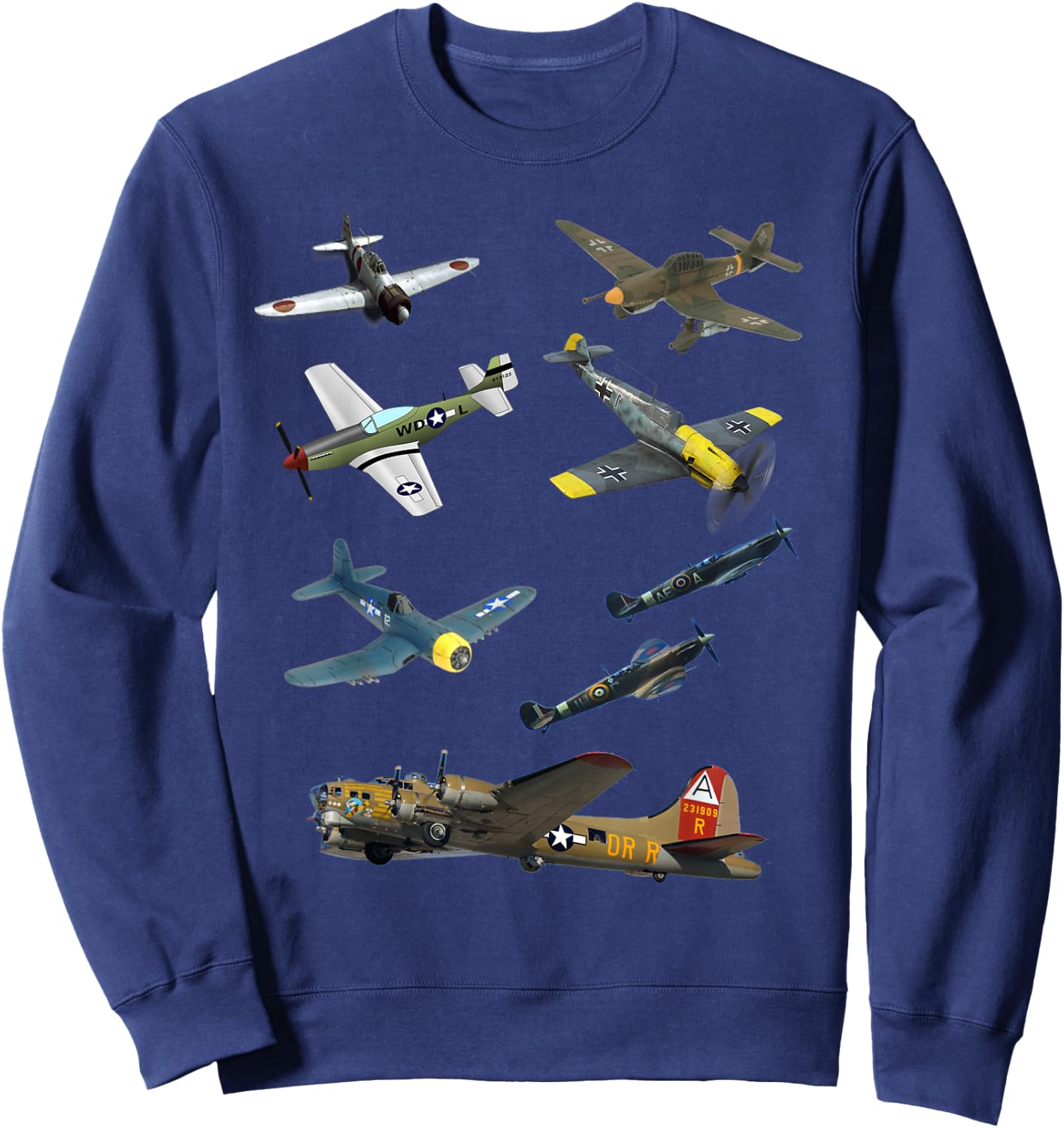 WW2 Planes Warbirds P51 Mustang Spitfire Messerschmitt Sweatshirt - Sweatshirt | Navy