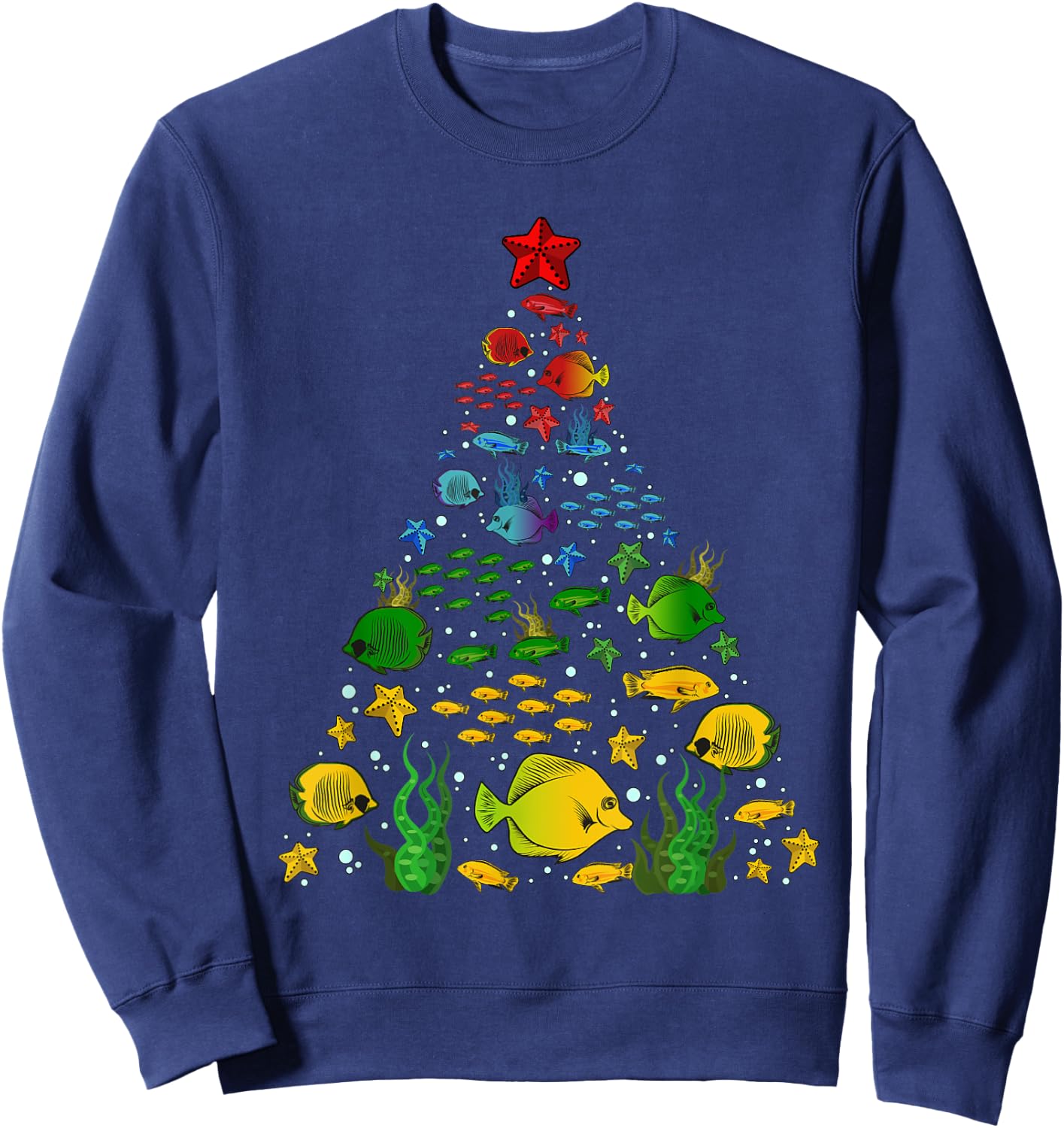 Fish Lovers Sea Beach Aquatic Christmas Tree Xmas Decor Sweatshirt - Sweatshirt | Navy