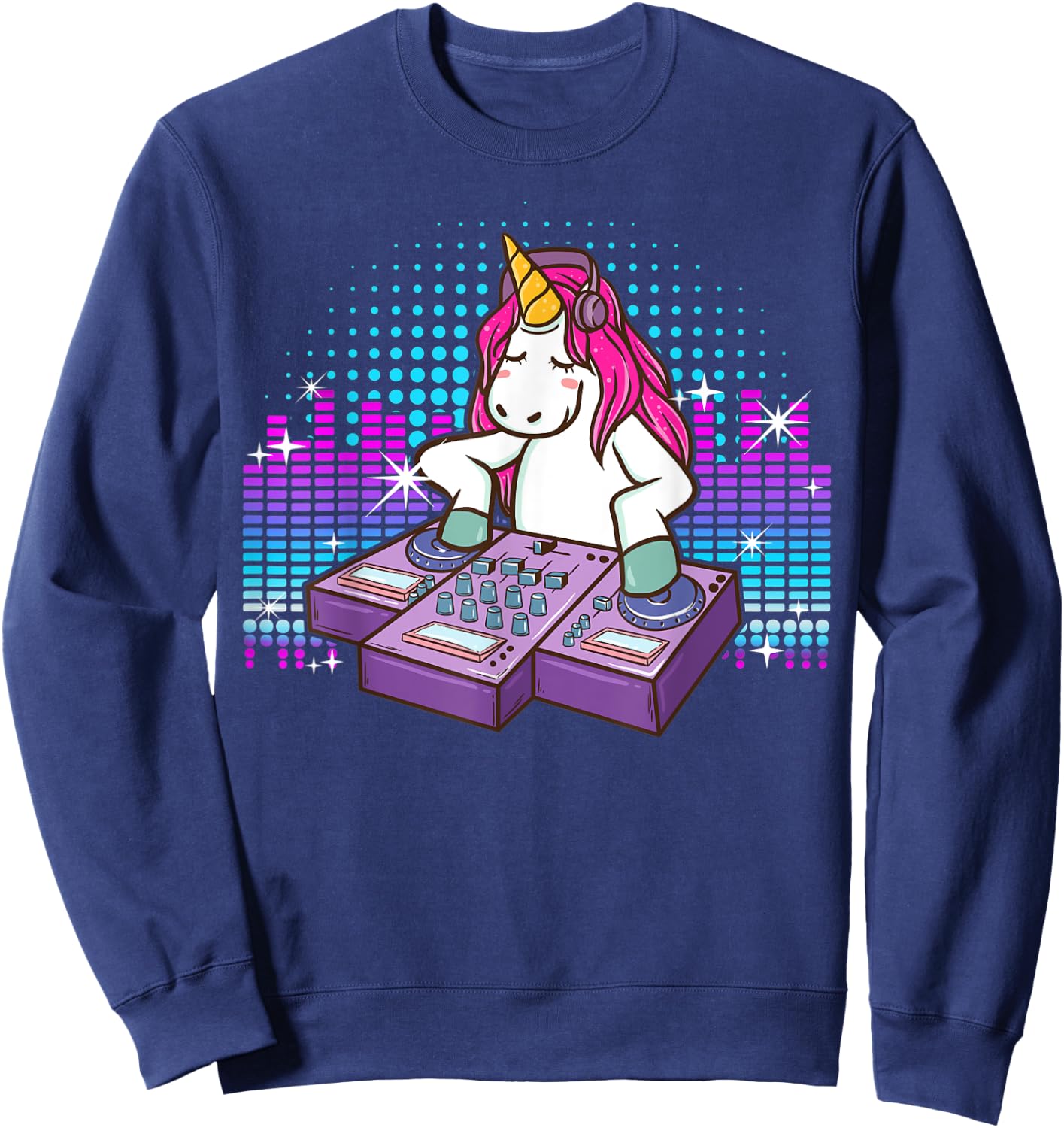 Fun DJ Shirt Unicorn T Shirts DJ Turntable Shirt Rave Shirt Sweatshirt - Sweatshirt | Navy