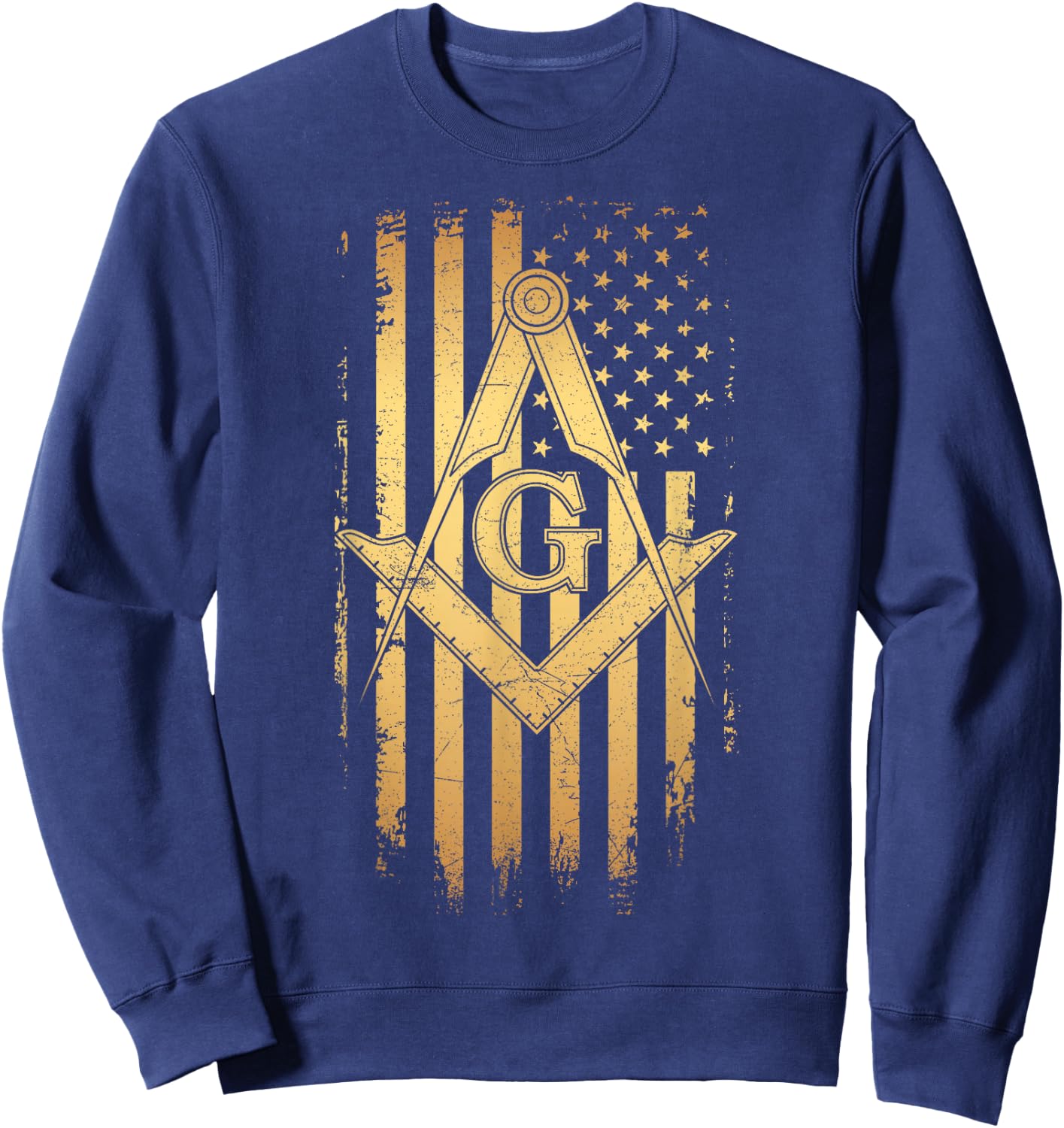 Masonic American Flag Square and Compass - Freemason Sweatshirt - Sweatshirt | Navy