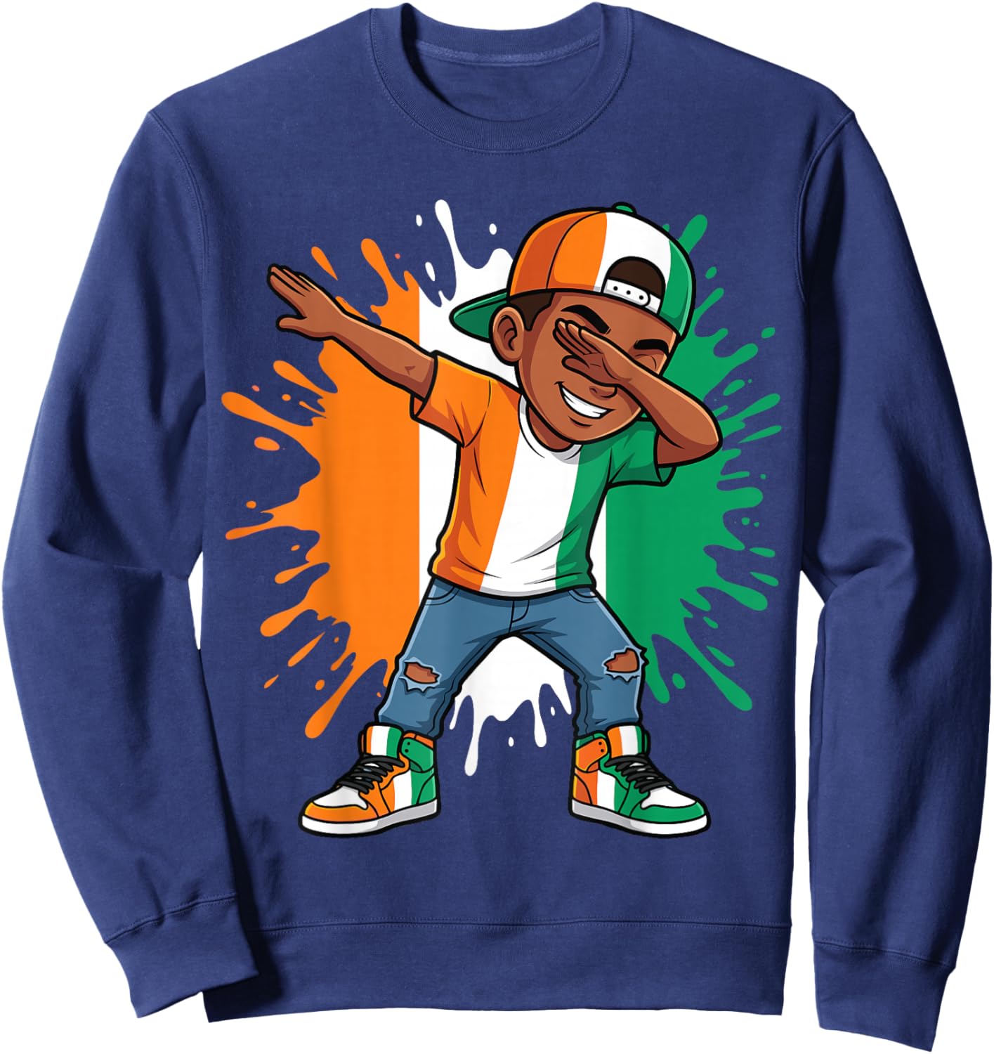 Ivory Coast Flag Dabbing Kid, Ivorian Boy, Côte D'Ivoire Boy Sweatshirt - Sweatshirt | Navy