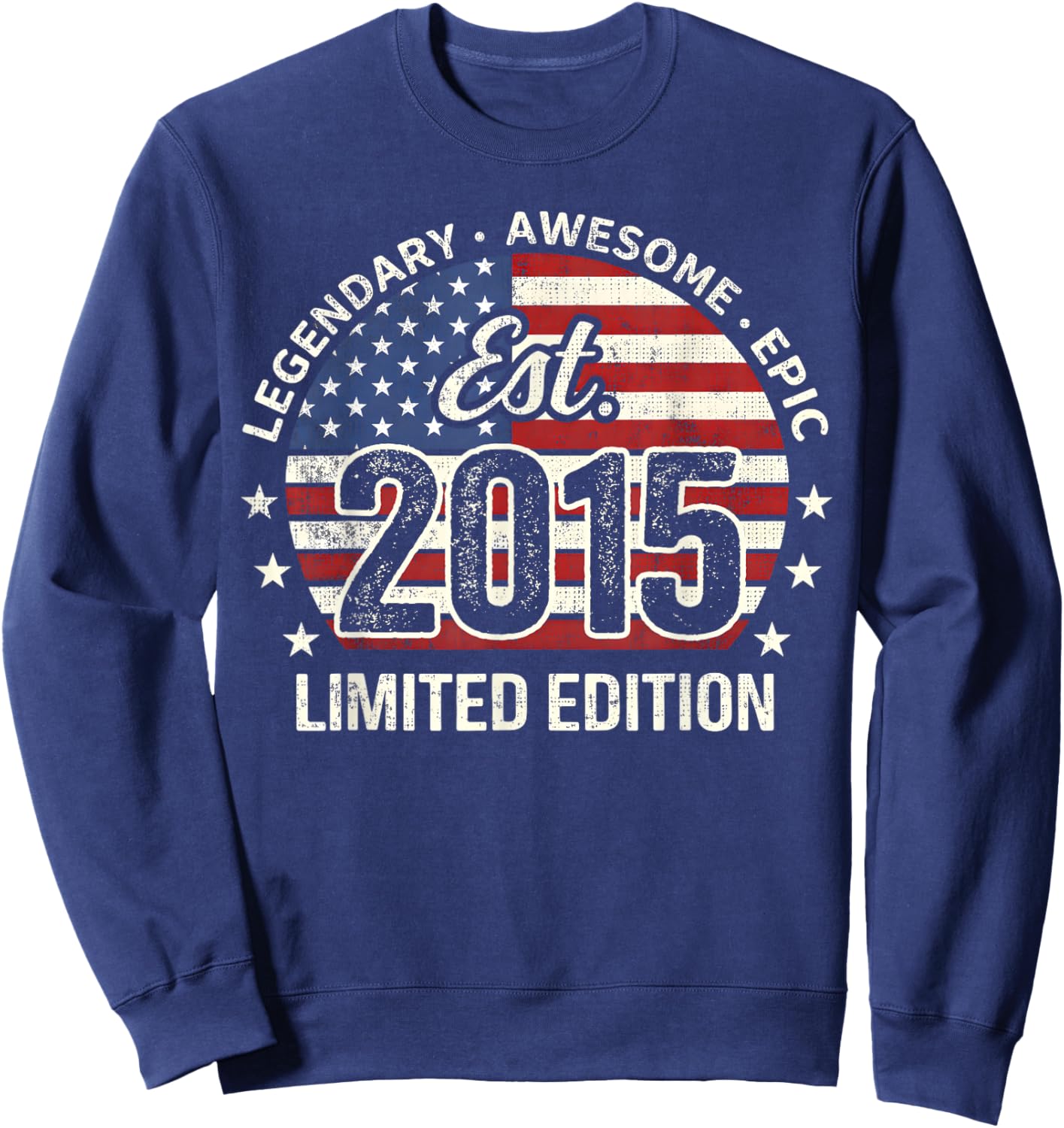 11th Birthday 11yr Men Vintage 2015 11 Years Old USA Flag Sweatshirt - Sweatshirt | Navy