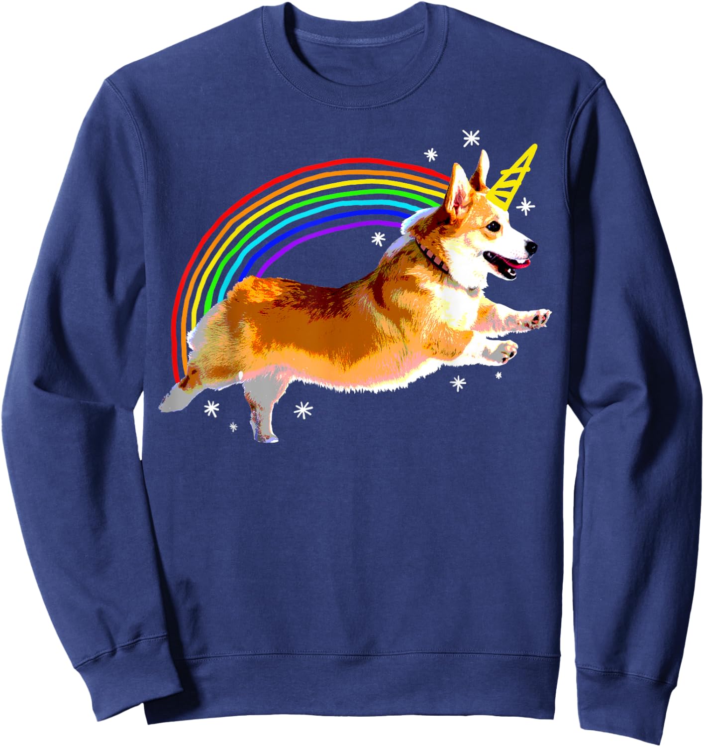 Unicorn Corgi Rainbow Doodle Funny Sweatshirt - Sweatshirt | Navy