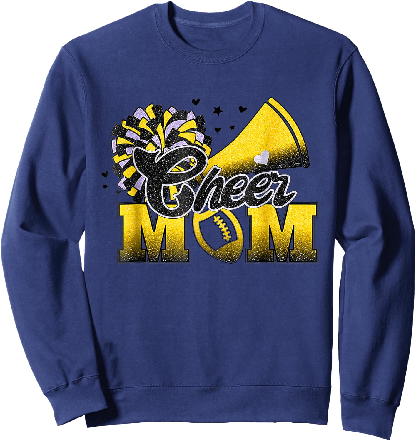 Football Cheer Mom Biggest Fan Cheerleader Black Yellow Gold Sweatshirt - Sweatshirt | Navy