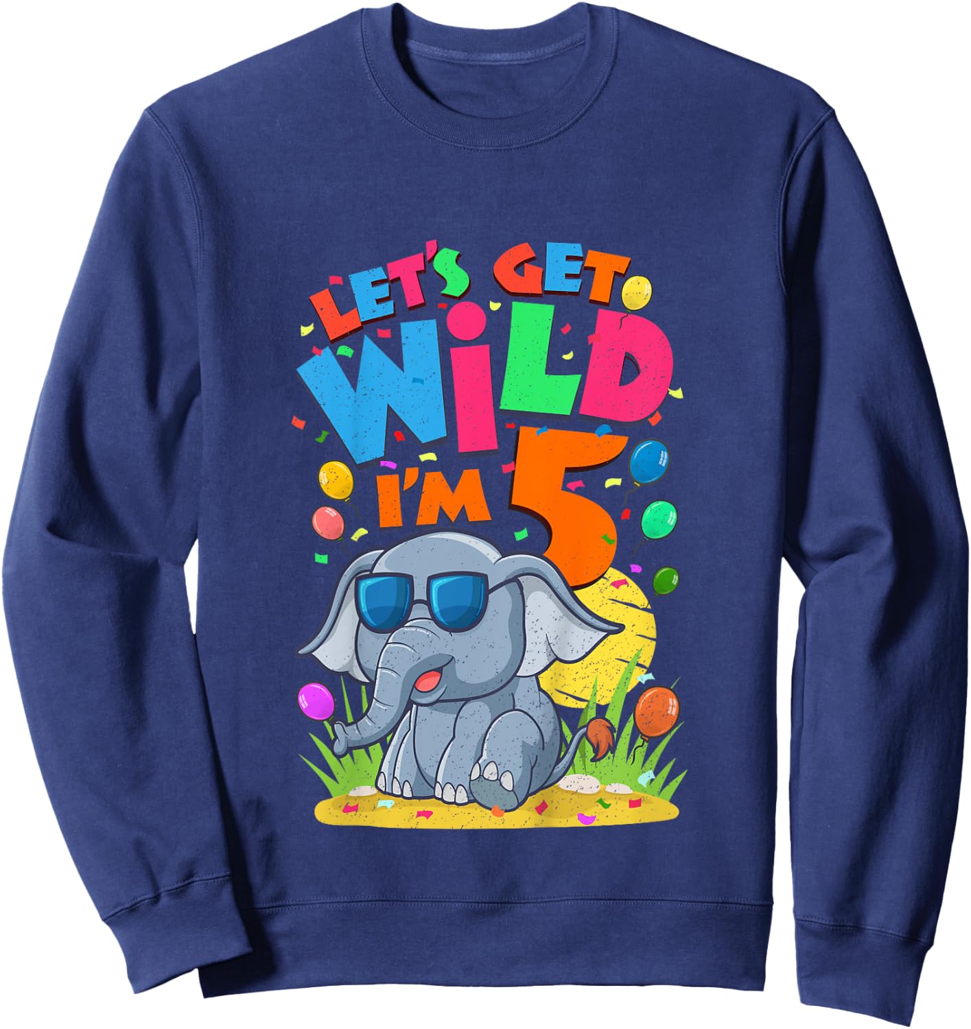 Kids Elephant Birthday Party 5 Year Old Boy 5th BDay Jungle Zoo Sweatshirt - Sweatshirt | Navy