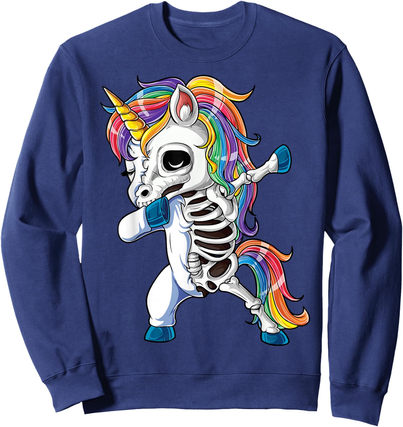 Dabbing Unicorn Skeleton Halloween Girls Boys Women Dab Sweatshirt - Sweatshirt | Navy
