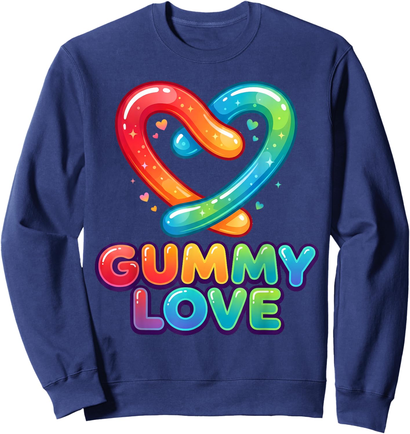 Gummy Love Worms Heart Cute Candy Valentine Graphic Sweatshirt - Sweatshirt | Navy