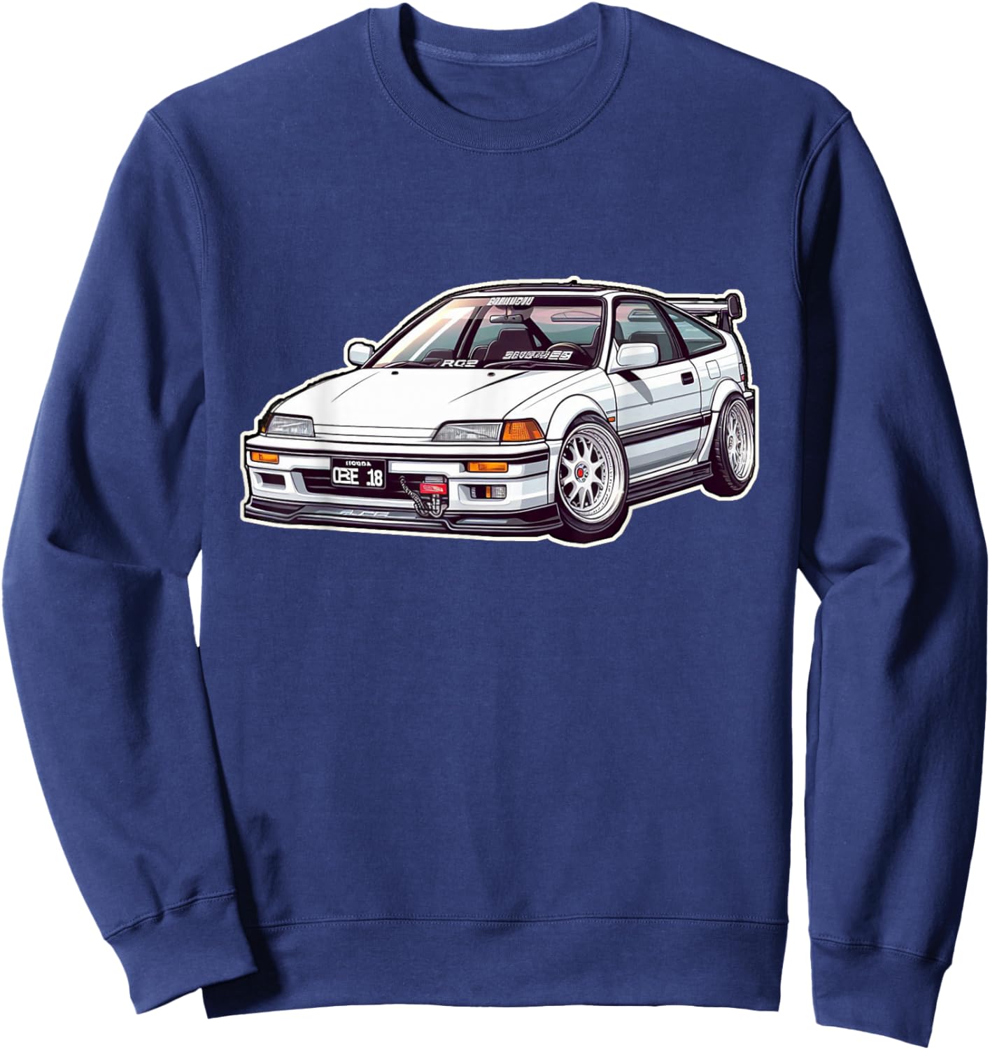 Jdm Euro Car Scene CR-X Hatch DOHC b16 Tuning Drift Import Sweatshirt - Sweatshirt | Navy