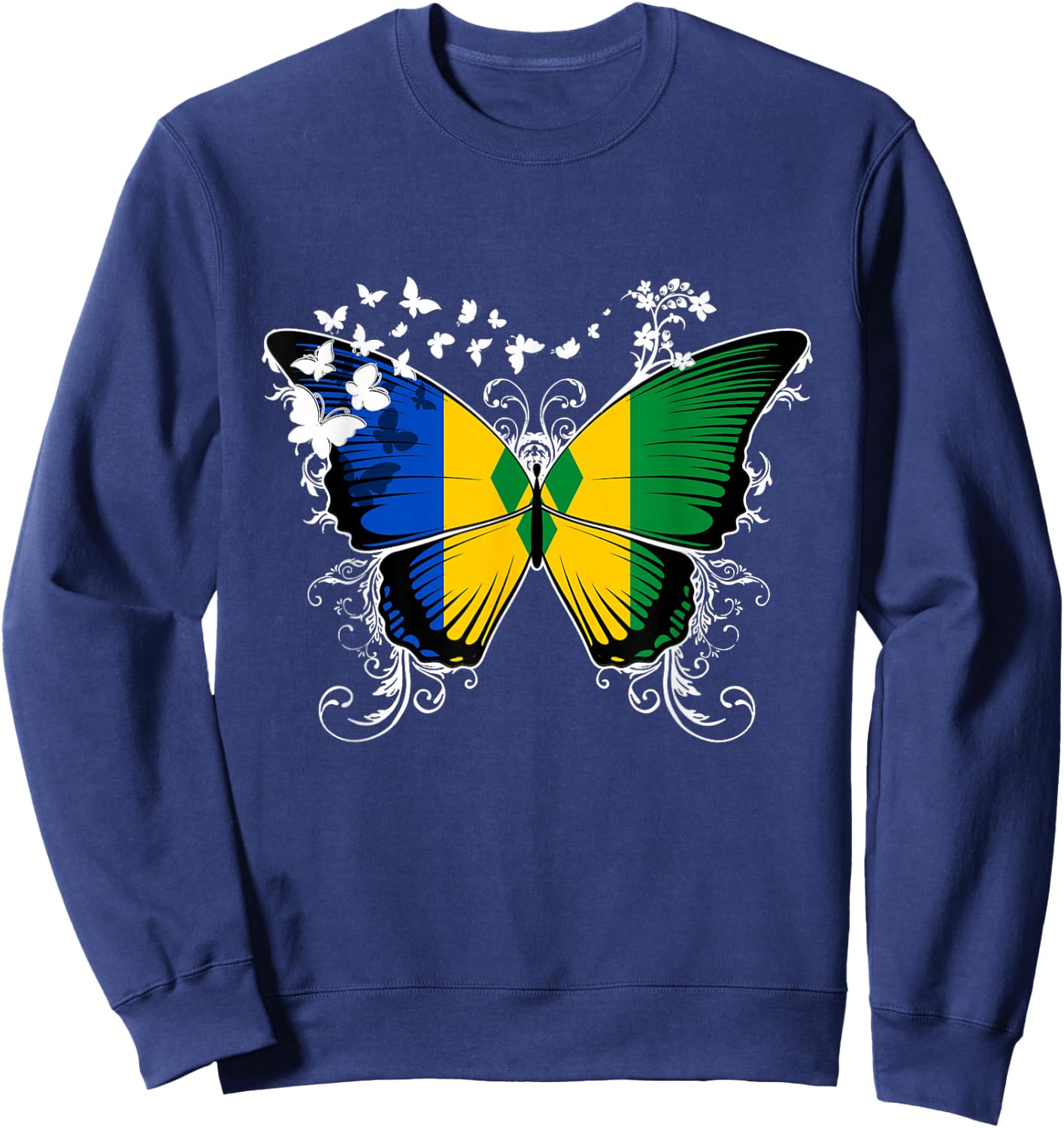 St. Vincent Flag Shirt Butterfly Graphic T Shirt Sweatshirt - Sweatshirt | Navy