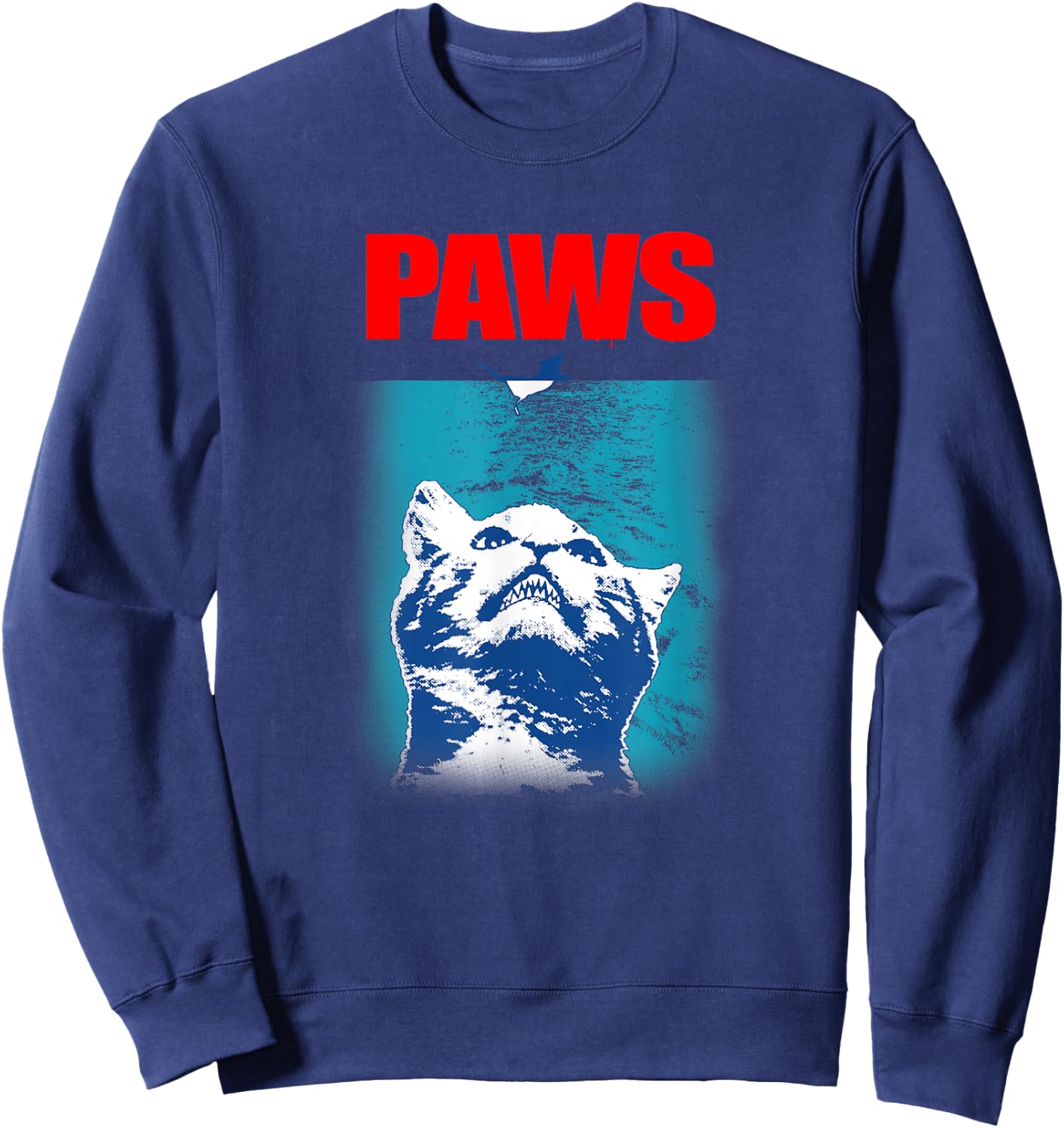 Paws Underwater Shark Attack Funny Cat Parody Gift Women Girls Kids Sweatshirt - Sweatshirt | Navy