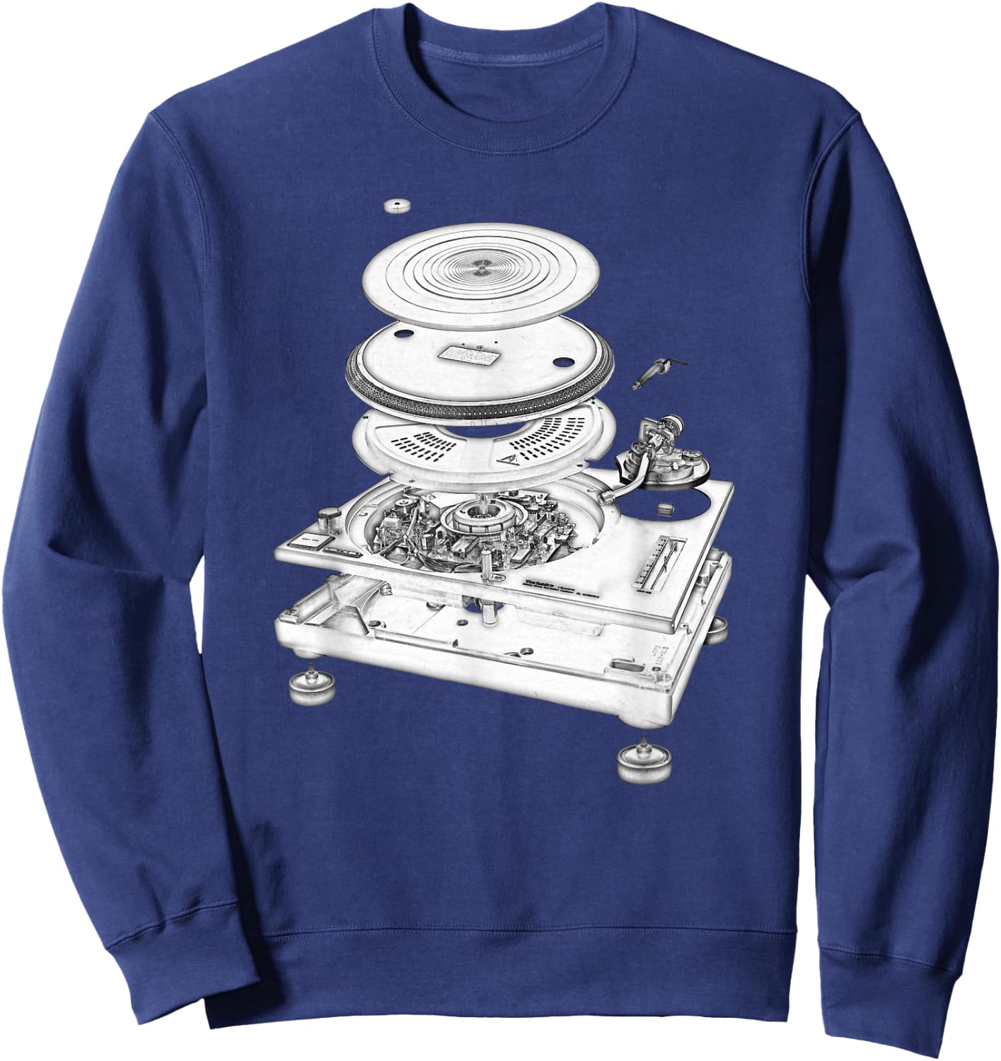 DJ Turntable 1210 MK2 Exploded Blueprint Design Small Sweatshirt - Sweatshirt | Navy