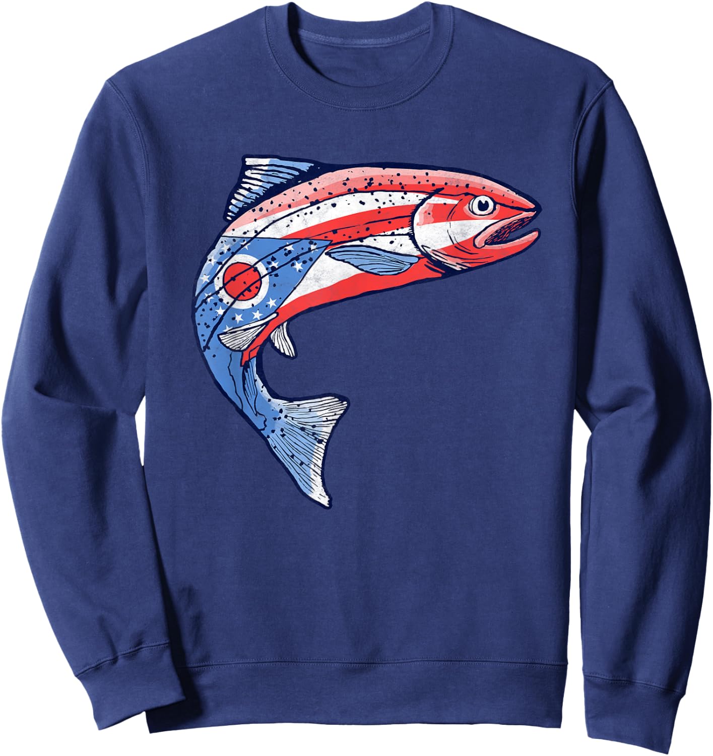 Retro Ohio Flag Trout Vintage Fly Fishing Graphic Design Sweatshirt - Sweatshirt | Navy