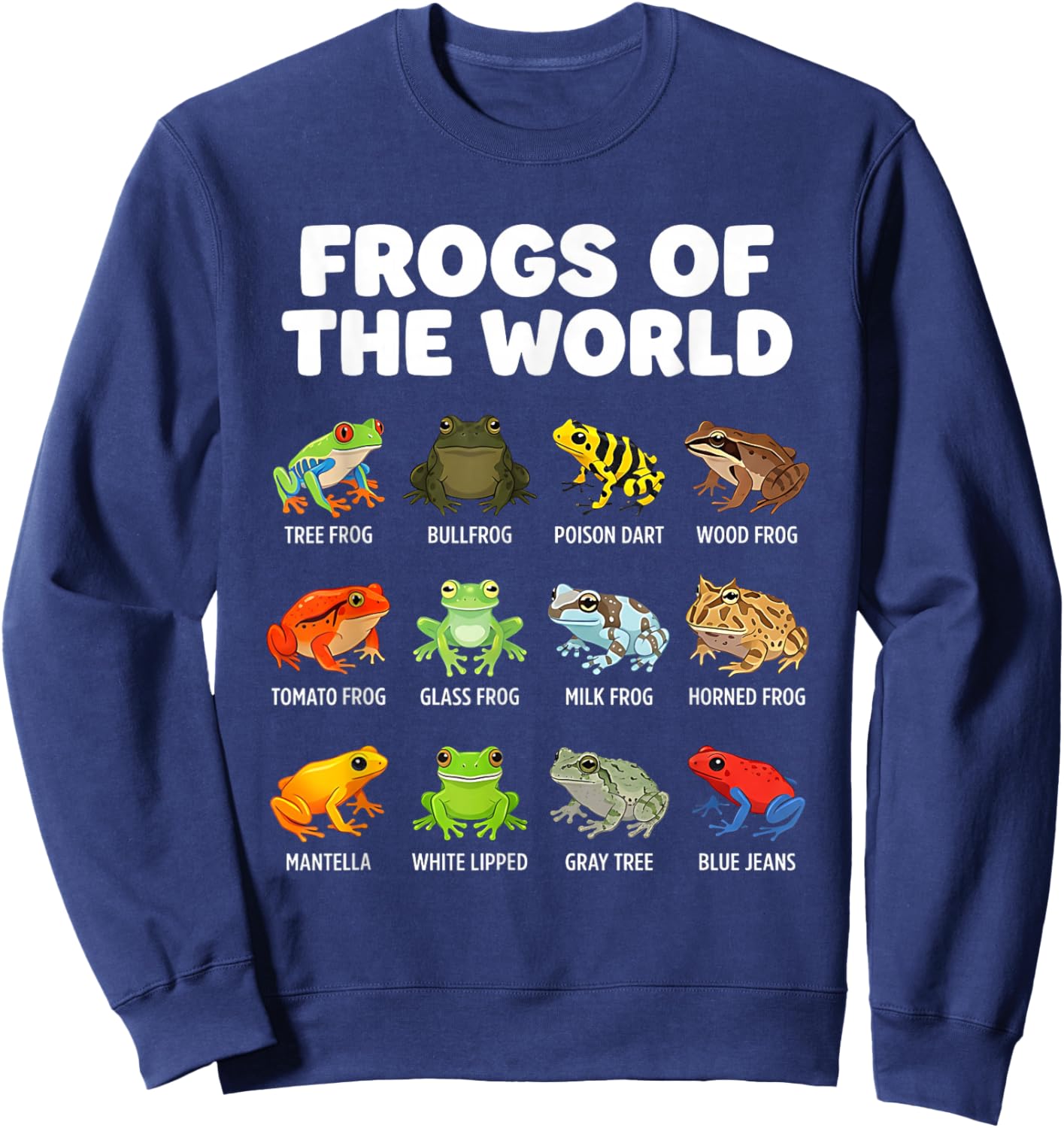 Frogs of The World Funny Frog Infographic Educational Meme Sweatshirt - Sweatshirt | Navy
