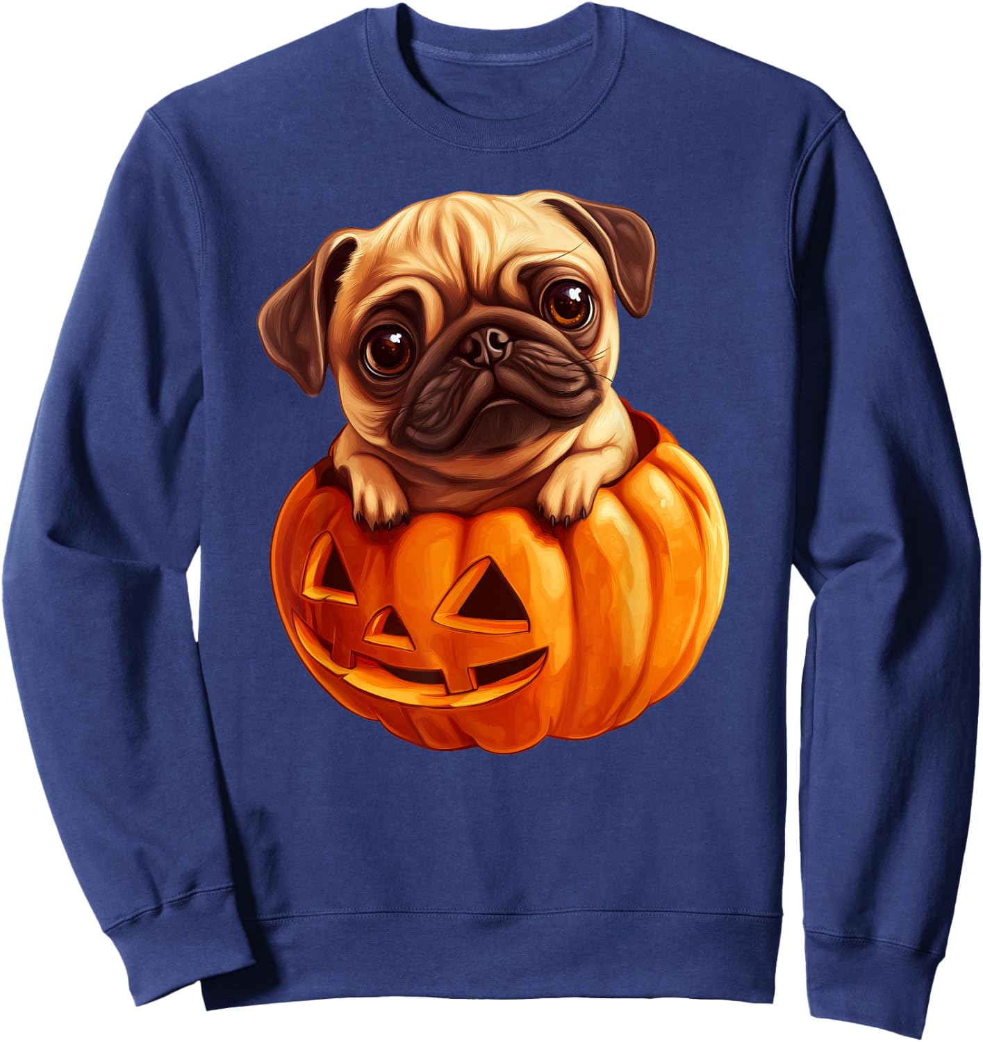 Pug in Pumpkin Halloween Pugkin | Cute Pug Halloween Sweatshirt - Sweatshirt | Navy
