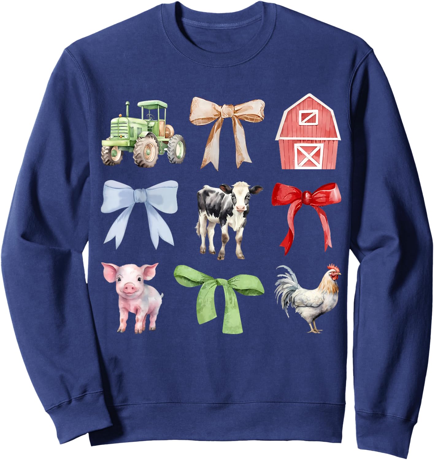 Cute Farm Animals Cow Pig Chicken Coquette Farmer Country Sweatshirt - Sweatshirt | Navy