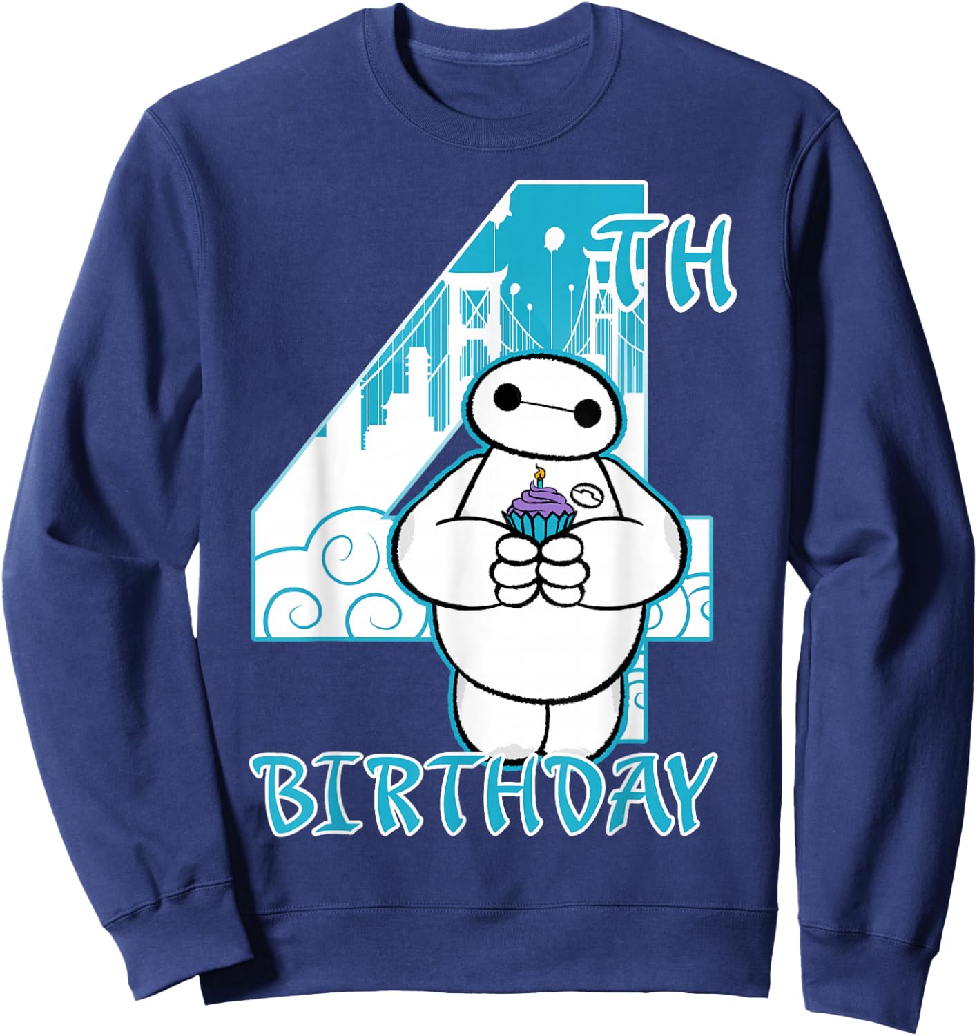 Disney Big Hero 6 Baymax 4th Birthday Cupcake Portrait Sweatshirt - Sweatshirt | Navy