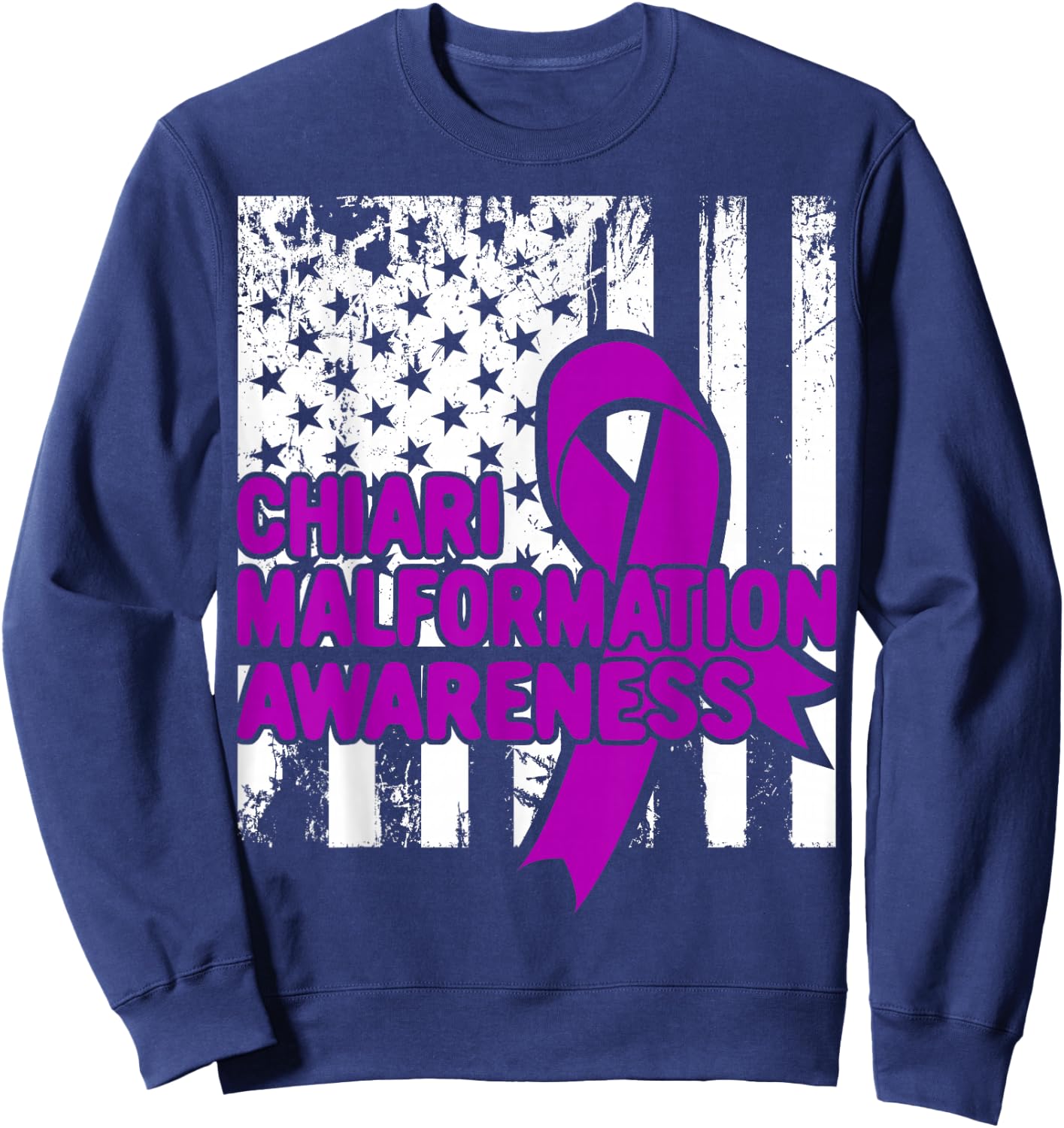 American Flag Shirt - Chiari Malformation Awareness Sweatshirt - Sweatshirt | Navy