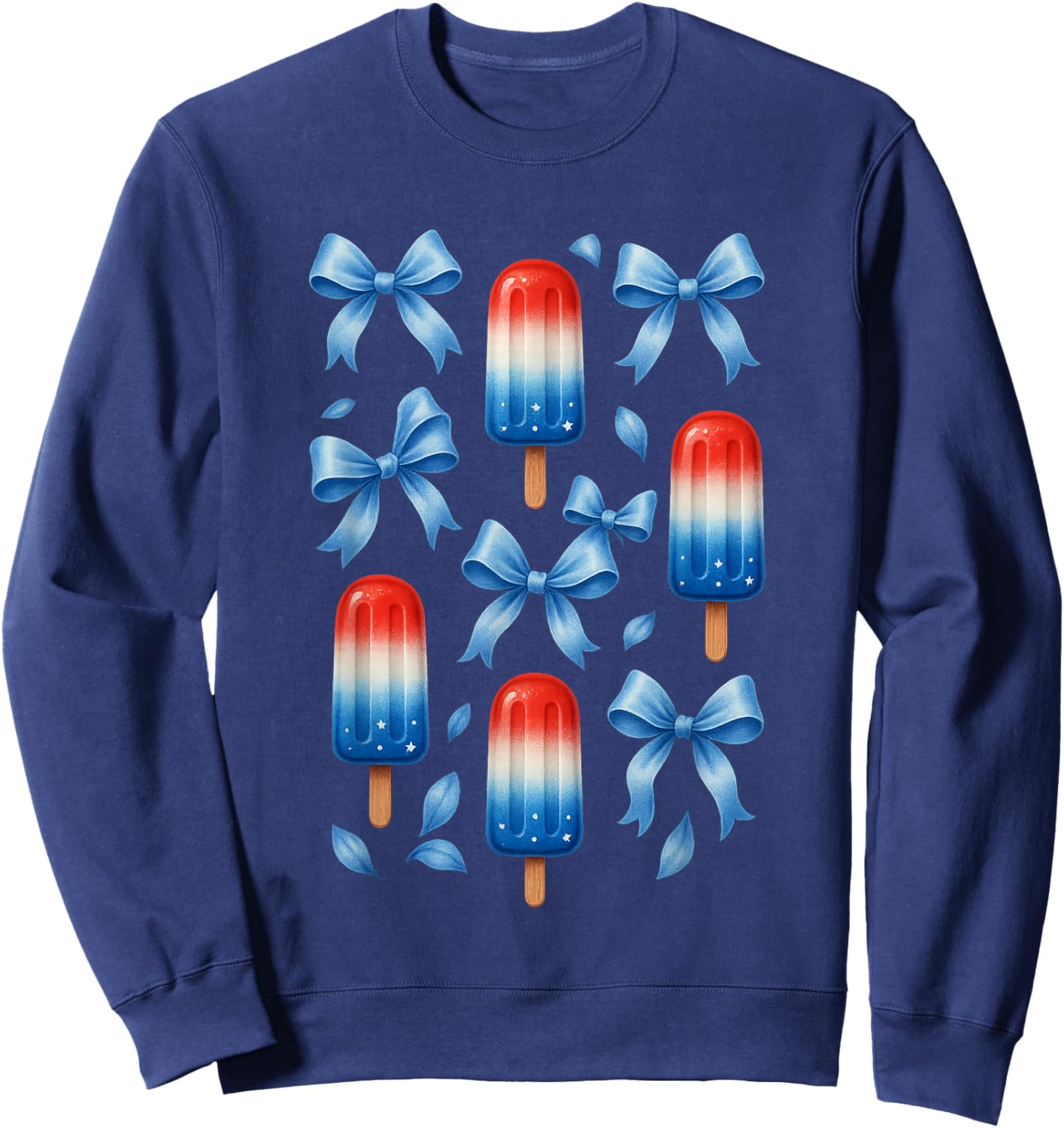 Coquette Bow Preppy 4th of July Popsicle Bow Girl Women Sweatshirt - Sweatshirt | Navy