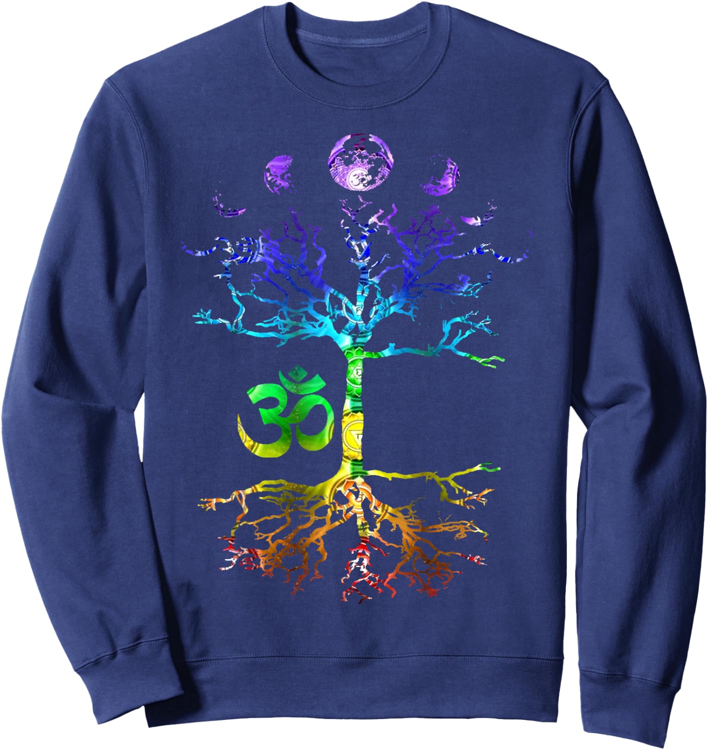 Phases of The Moon Tree of Life Om Chakra Gift Small Sweatshirt - Sweatshirt | Navy